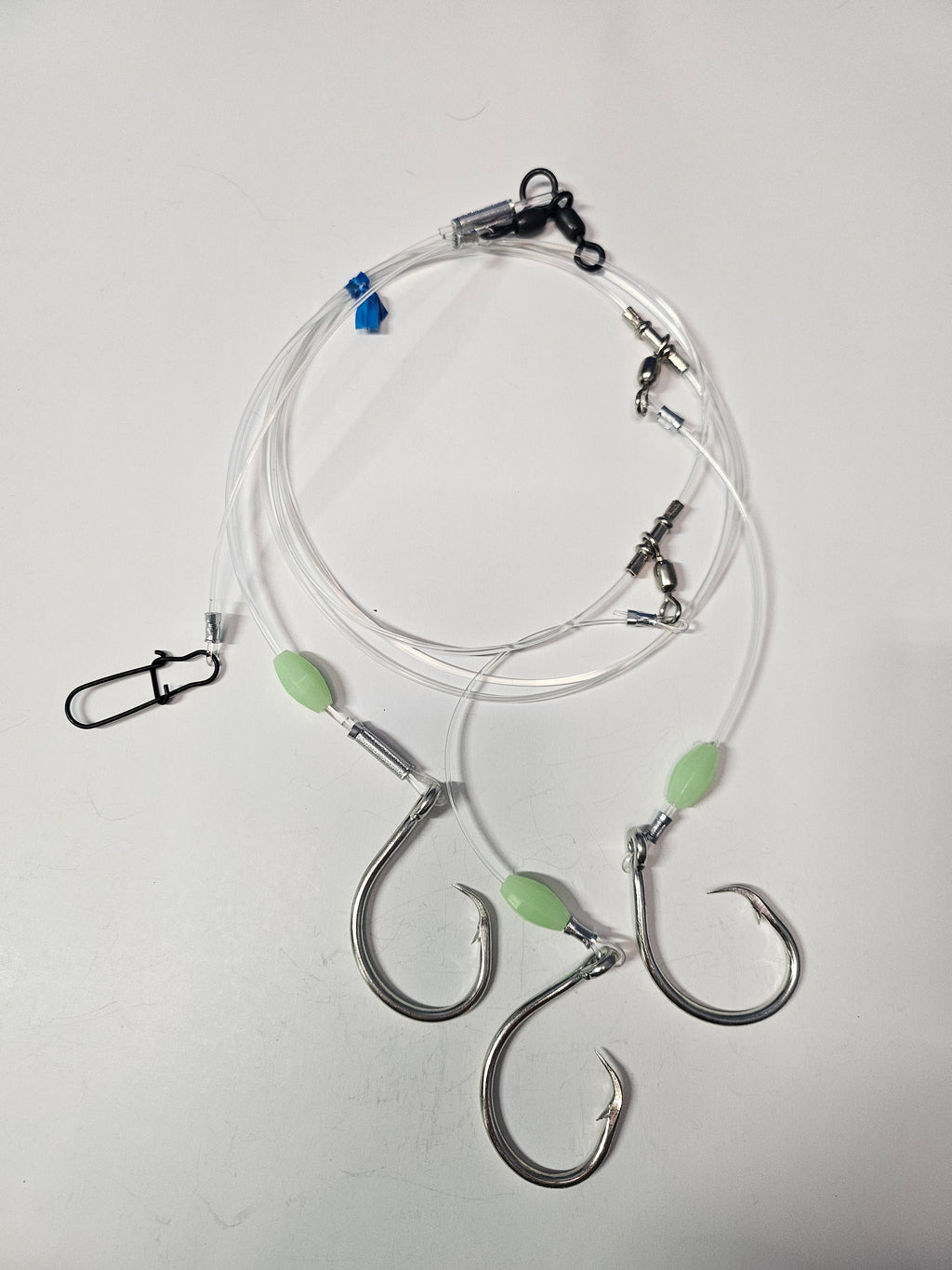 3-Hook Tilefish Rig - 300lb Main Line - 150lb Snoods - Luminous Beads - 14/0 Circle Hooks