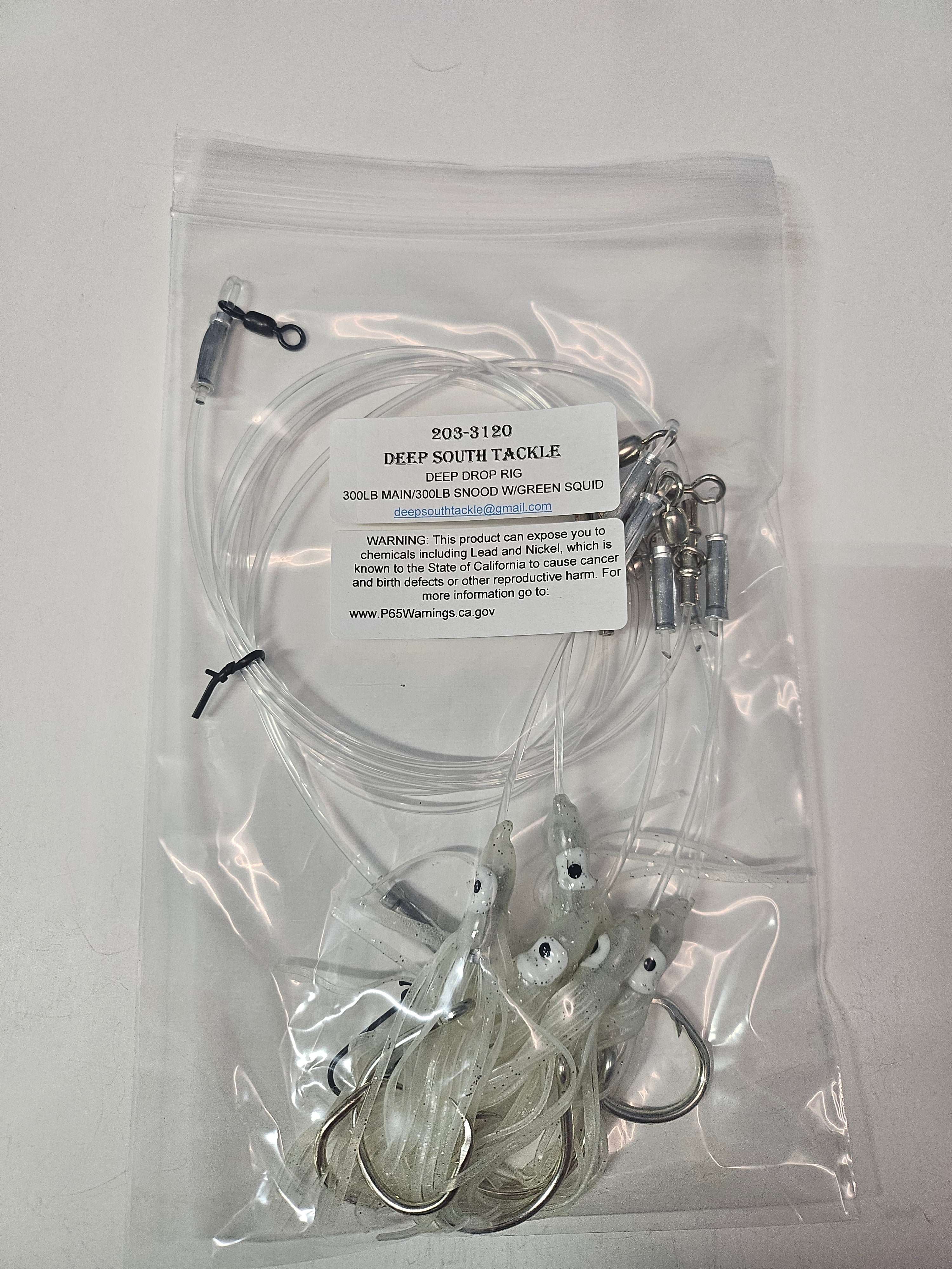 5-Hook Deep Drop Rig - 300lb Line - Luminous Green Squid - 12/0 Circle Hooks