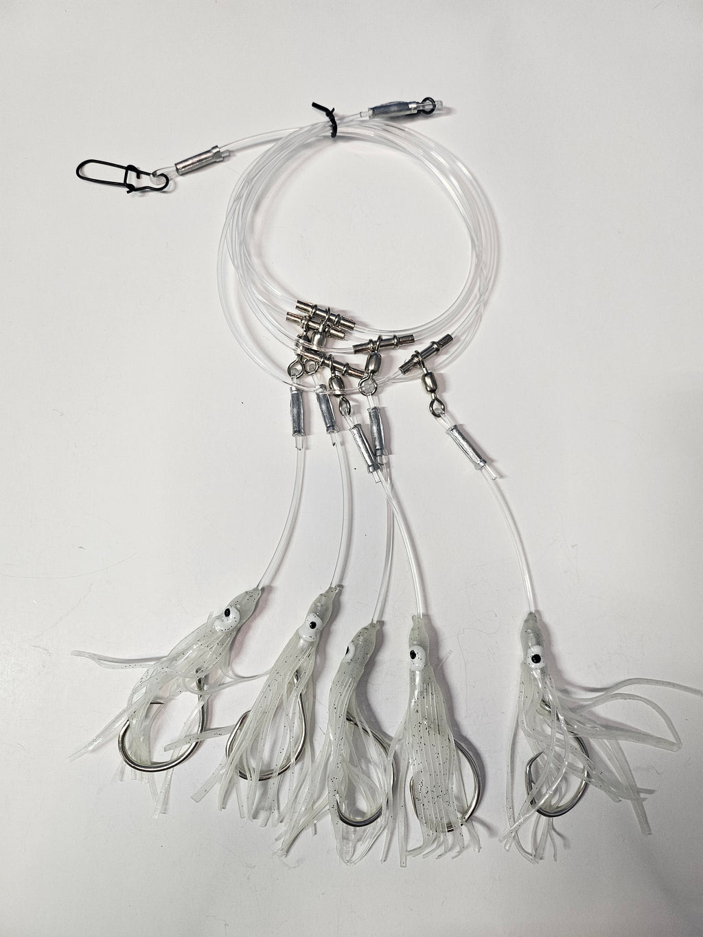 5-Hook Deep Drop Rig - 300lb Line - Luminous Green Squid - 12/0 Circle Hooks