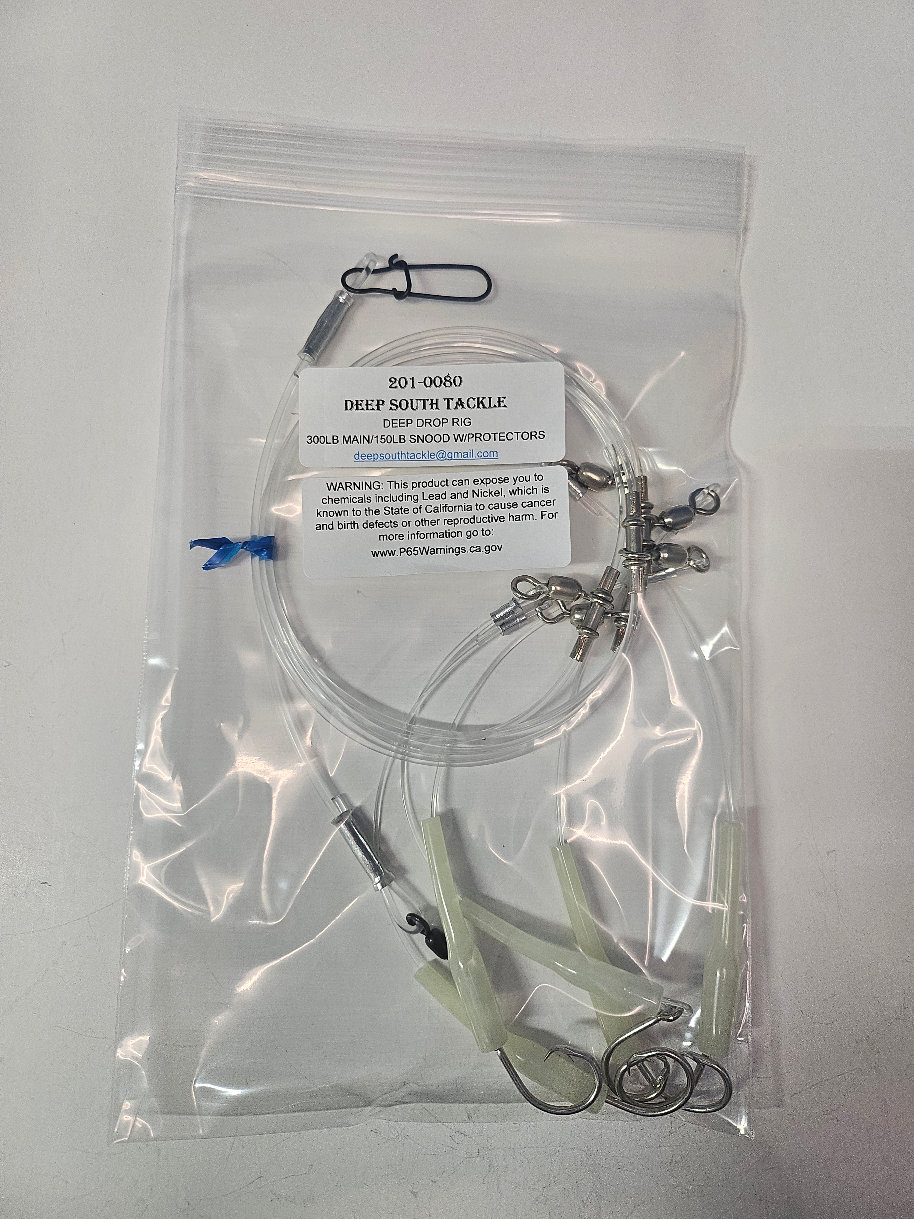 5-Hook Deep Drop Rig - 150lb Snoods - Luminous Crimp Protectors - 8/0 Circle Hooks