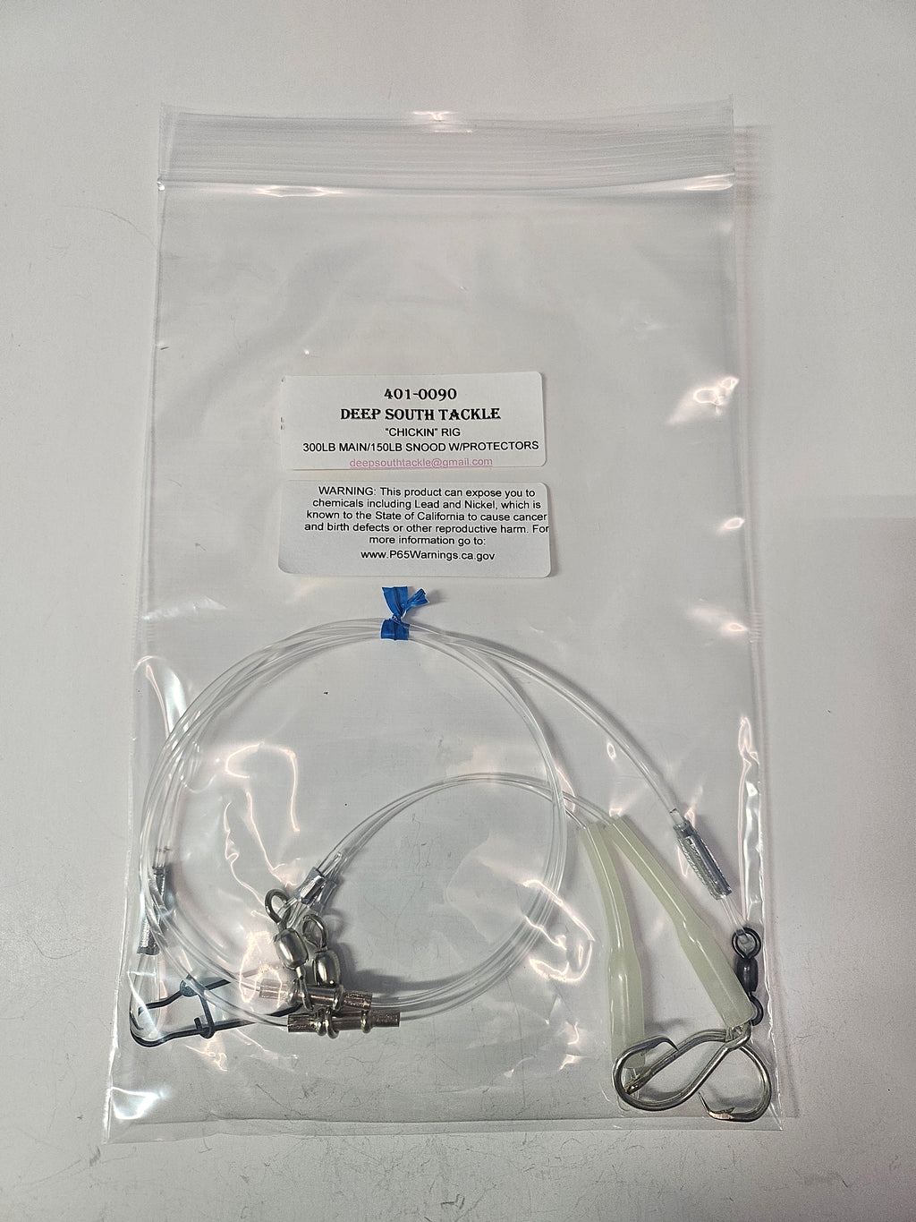 2-Hook Chicken Rig - 300lb Main Line - 150lb Snoods - Luminous Crimp Protectors - 9/0 Circle Hooks