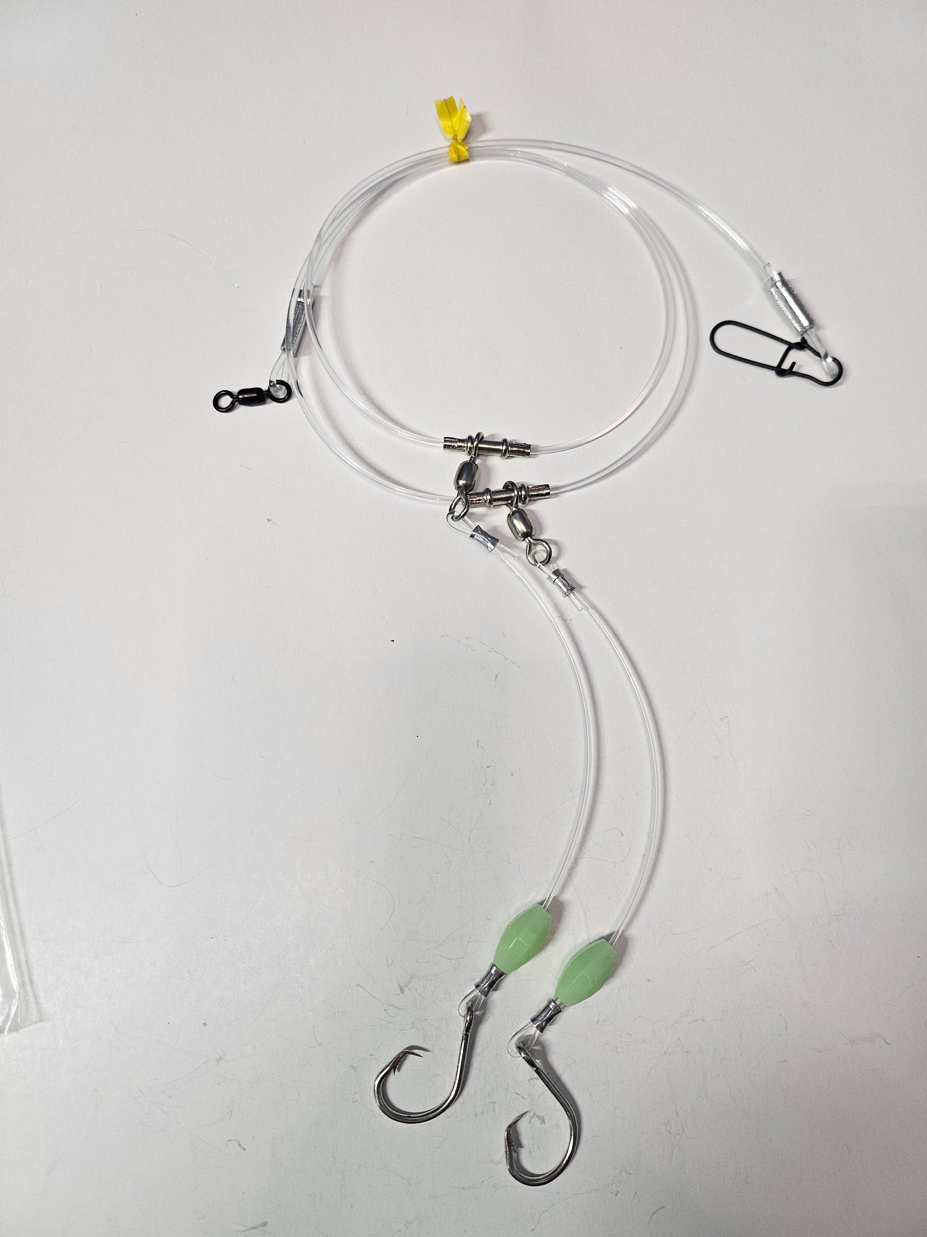 2-Hook Chicken Rig - 300lb Main Line - 150lb Snoods - Luminous Beads - 9/0 Circle Hooks