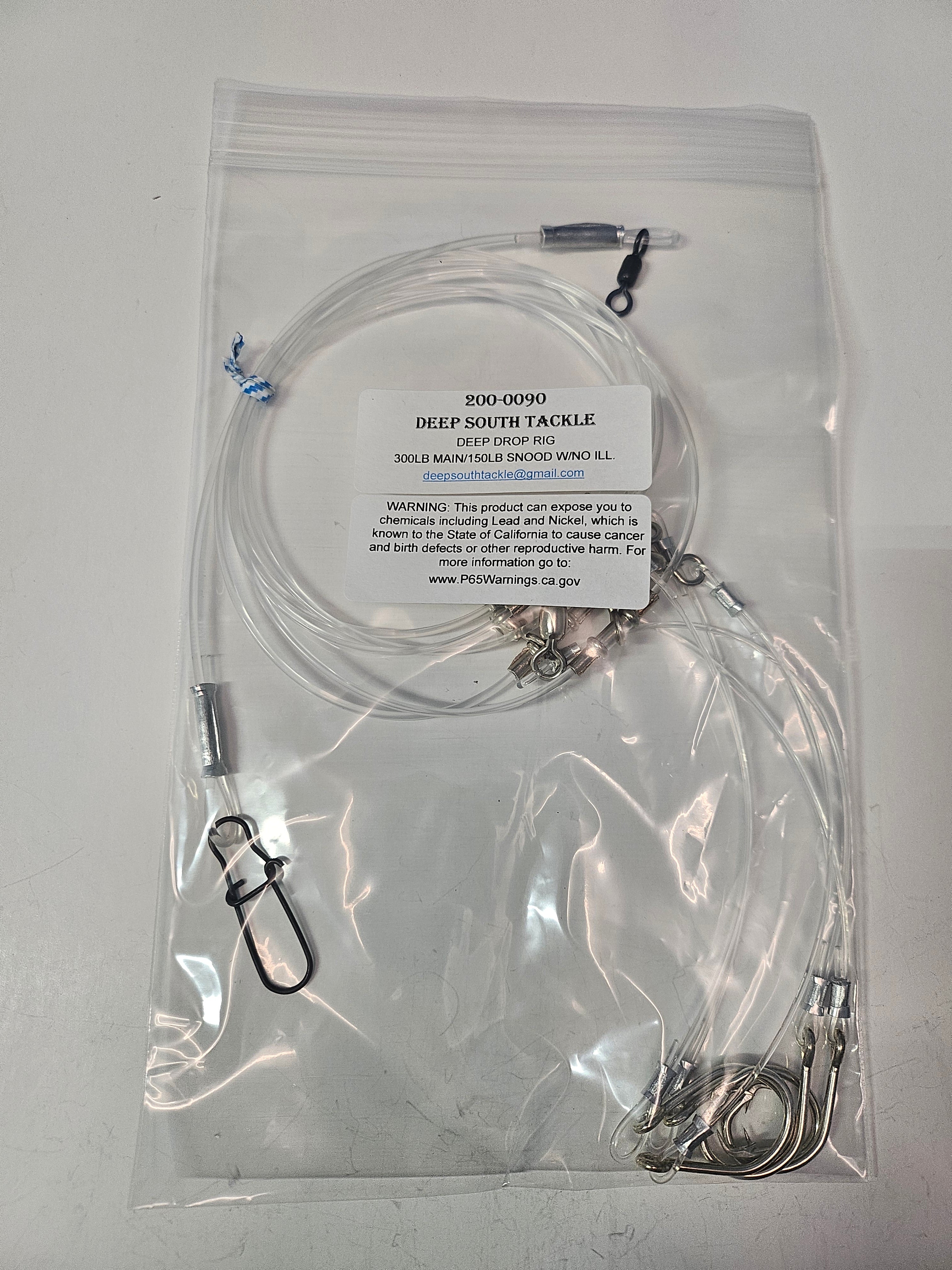 5-Hook Deep Drop Rig - 150lb Snoods - No Illumination - 9/0 Circle Hooks