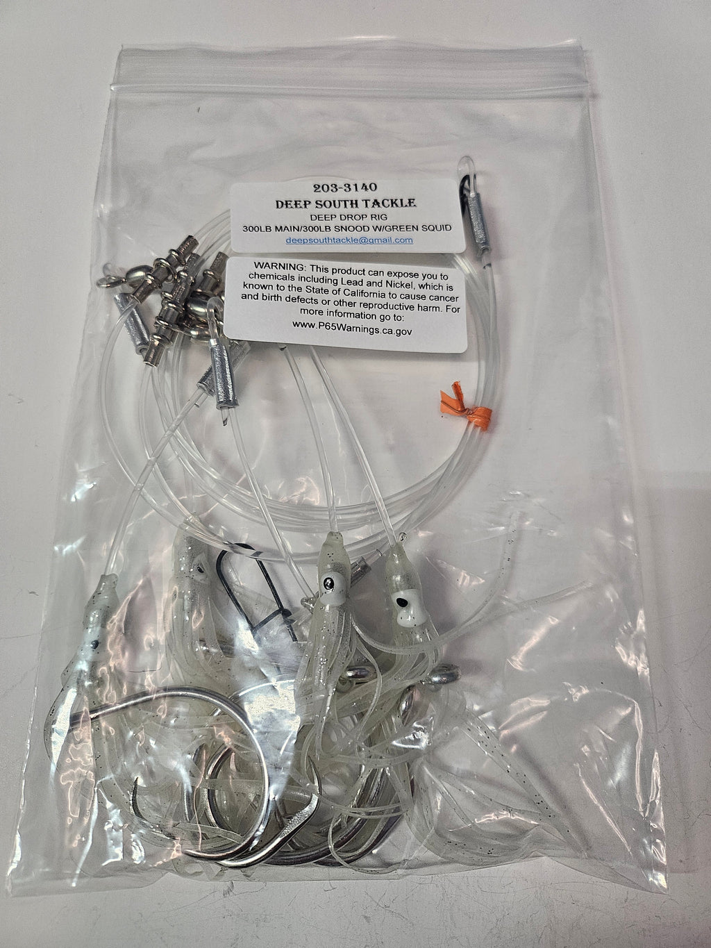 5-Hook Deep Drop Rig - 300lb Line - Luminous Green Squid - 14/0 Circle Hooks