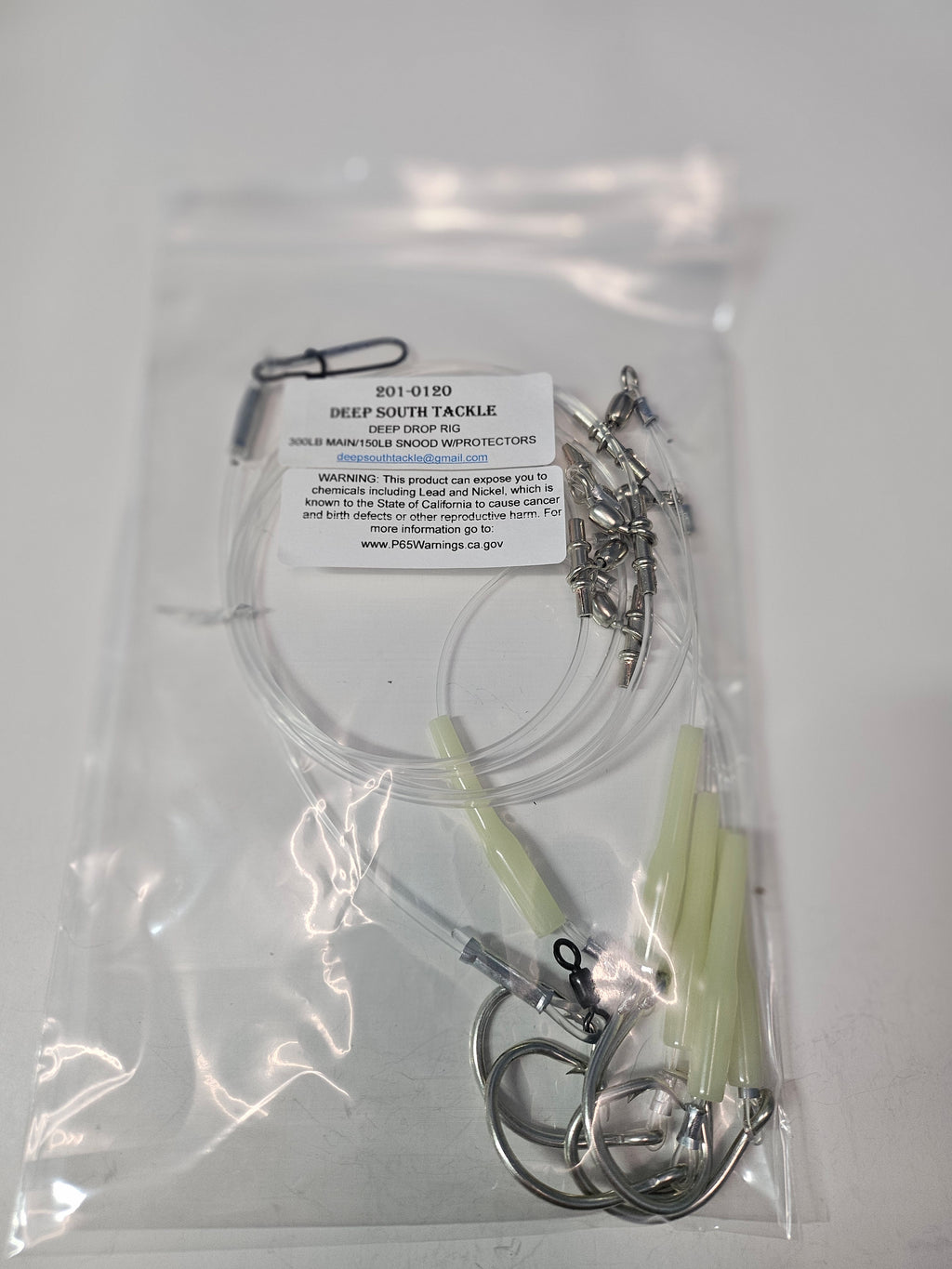 5-Hook Deep Drop Rig - 150lb Snoods - Luminous Crimp Protectors - 12/0 Circle Hooks
