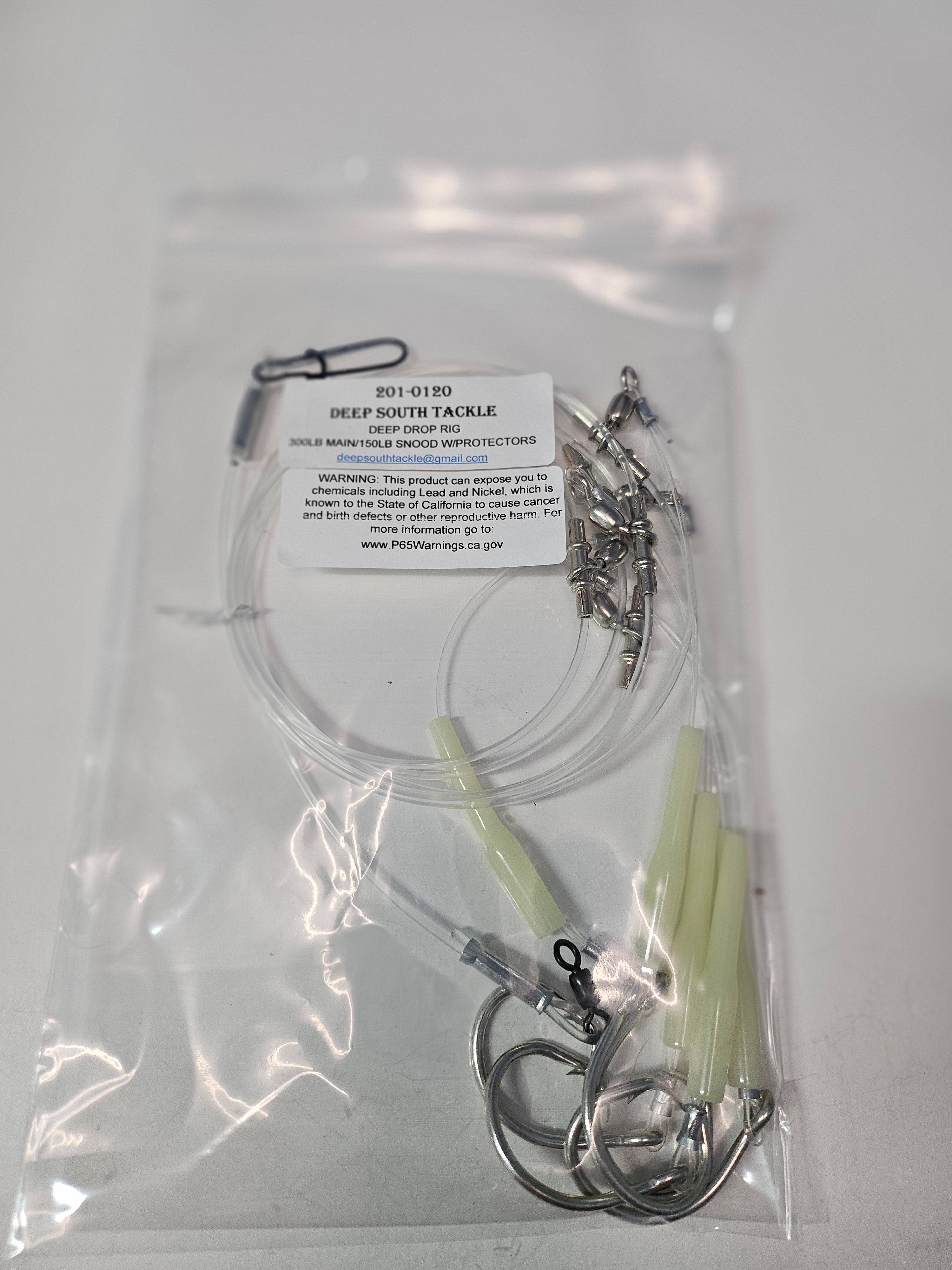 5-Hook Deep Drop Rig - 150lb Snoods - Luminous Crimp Protectors - 12/0 Circle Hooks