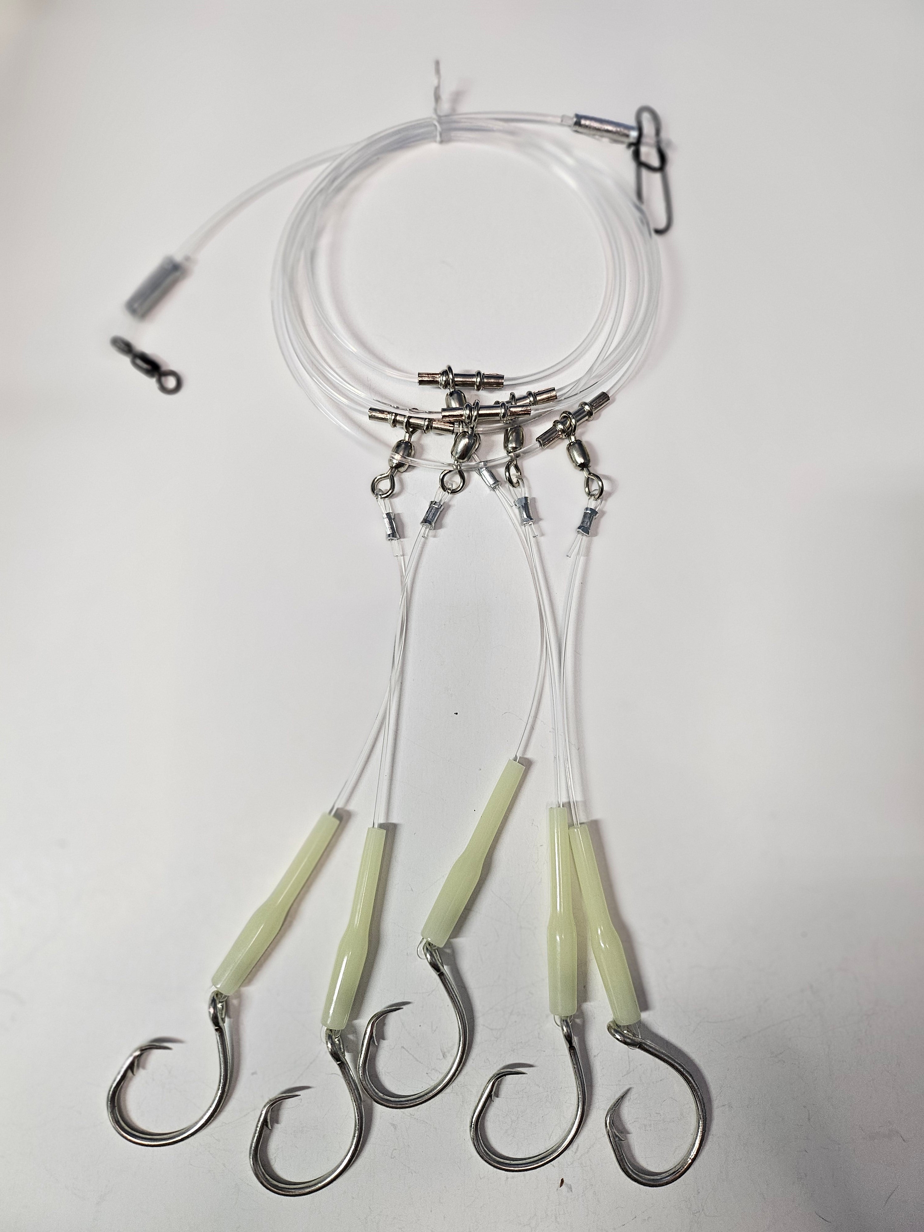 5-Hook Deep Drop Rig - 150lb Snoods - Luminous Crimp Protectors - 12/0 Circle Hooks