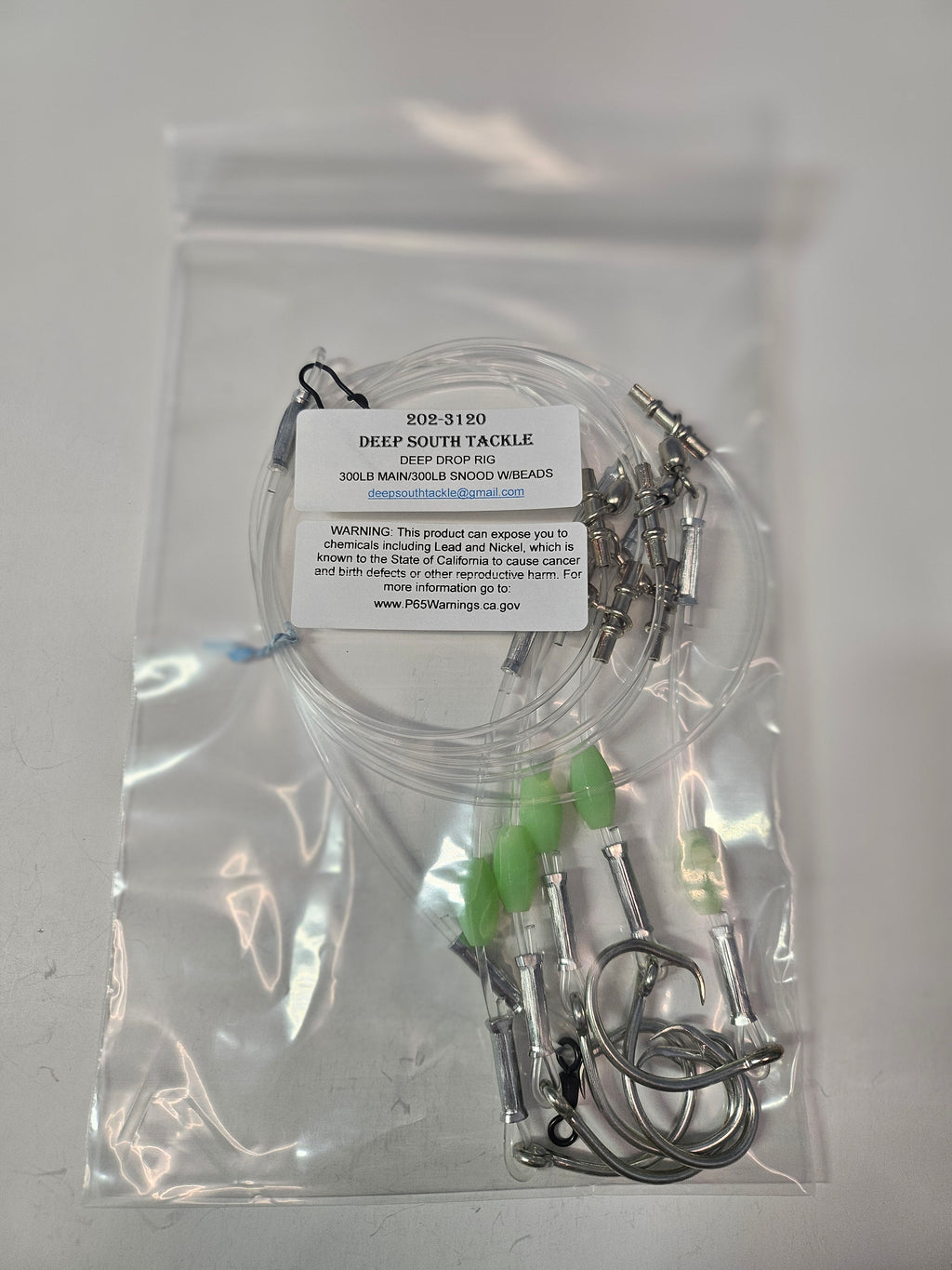 5-Hook Deep Drop Rig - 300lb Line - Luminous Beads - 12/0 Circle Hooks