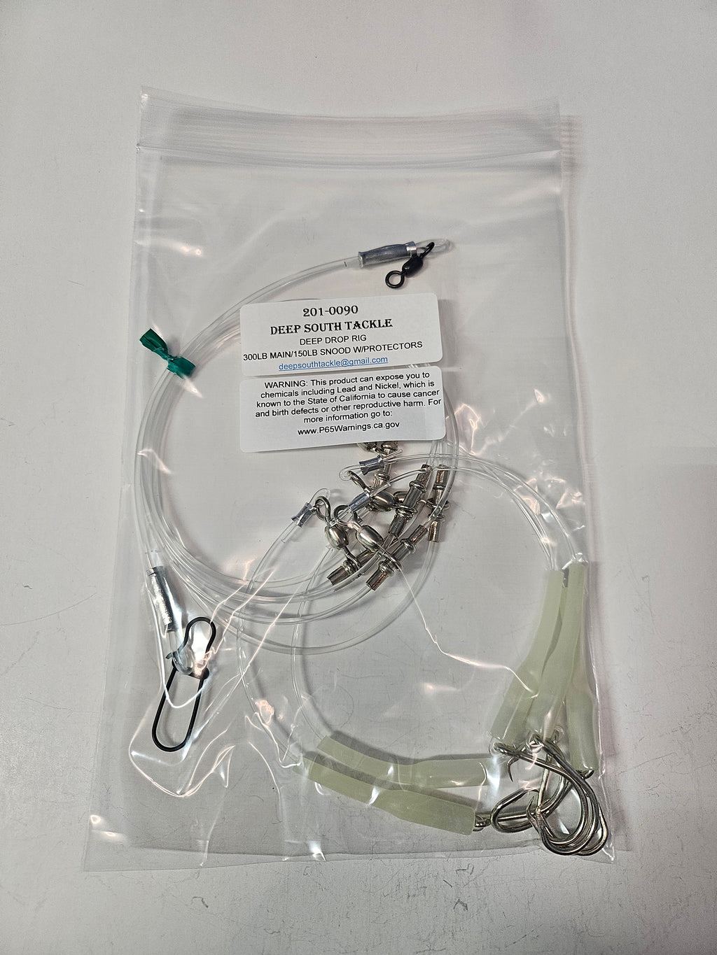 5-Hook Deep Drop Rig - 150lb Snoods - Luminous Crimp Protectors - 9/0 Circle Hooks