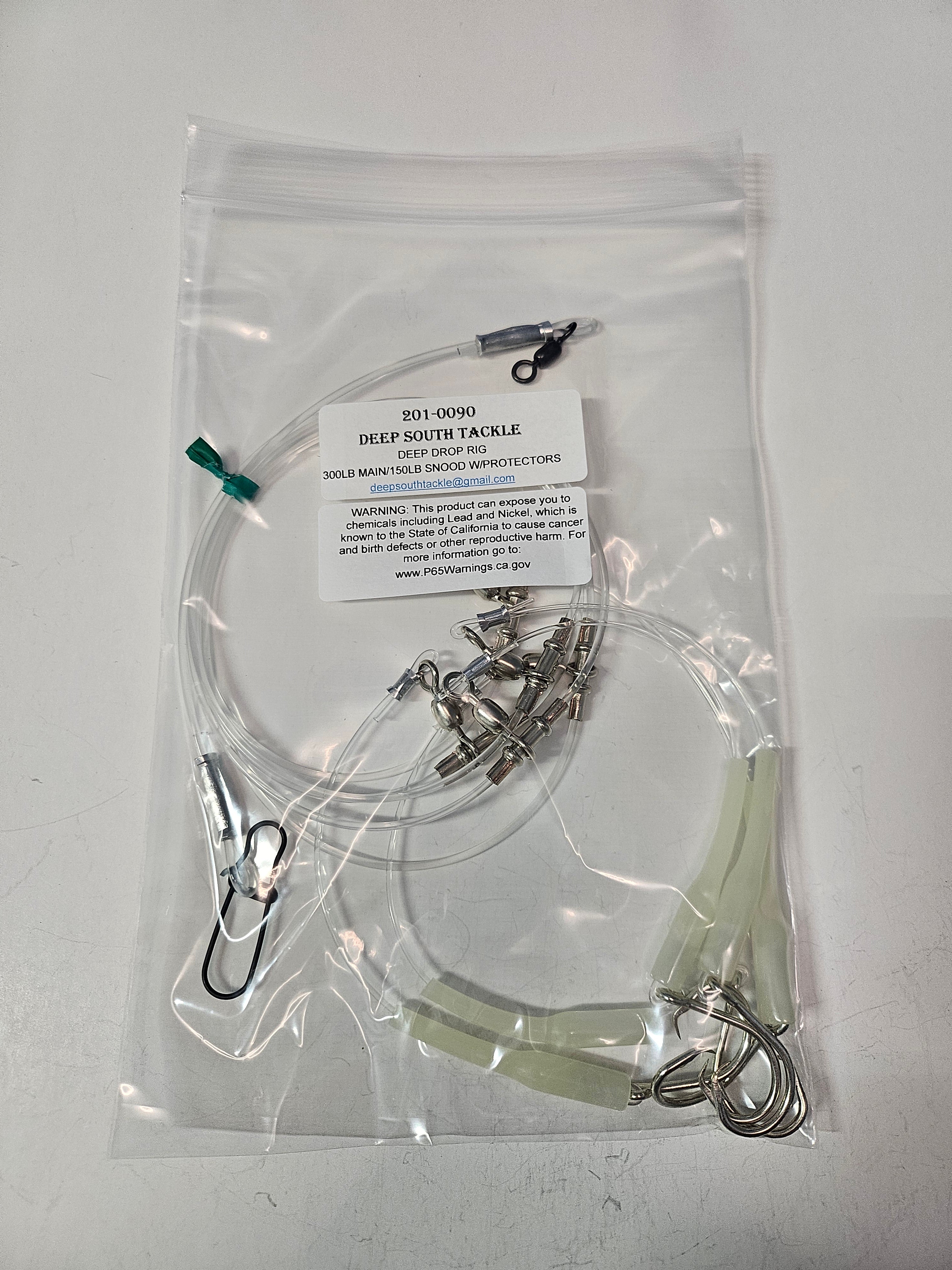 5-Hook Deep Drop Rig - 150lb Snoods - Luminous Crimp Protectors - 9/0 Circle Hooks