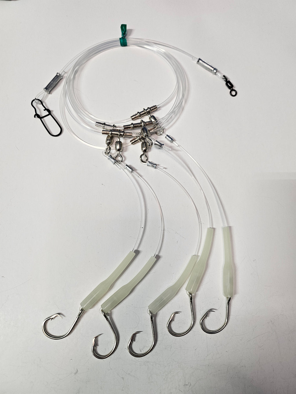 5-Hook Deep Drop Rig - 150lb Snoods - Luminous Crimp Protectors - 9/0 Circle Hooks