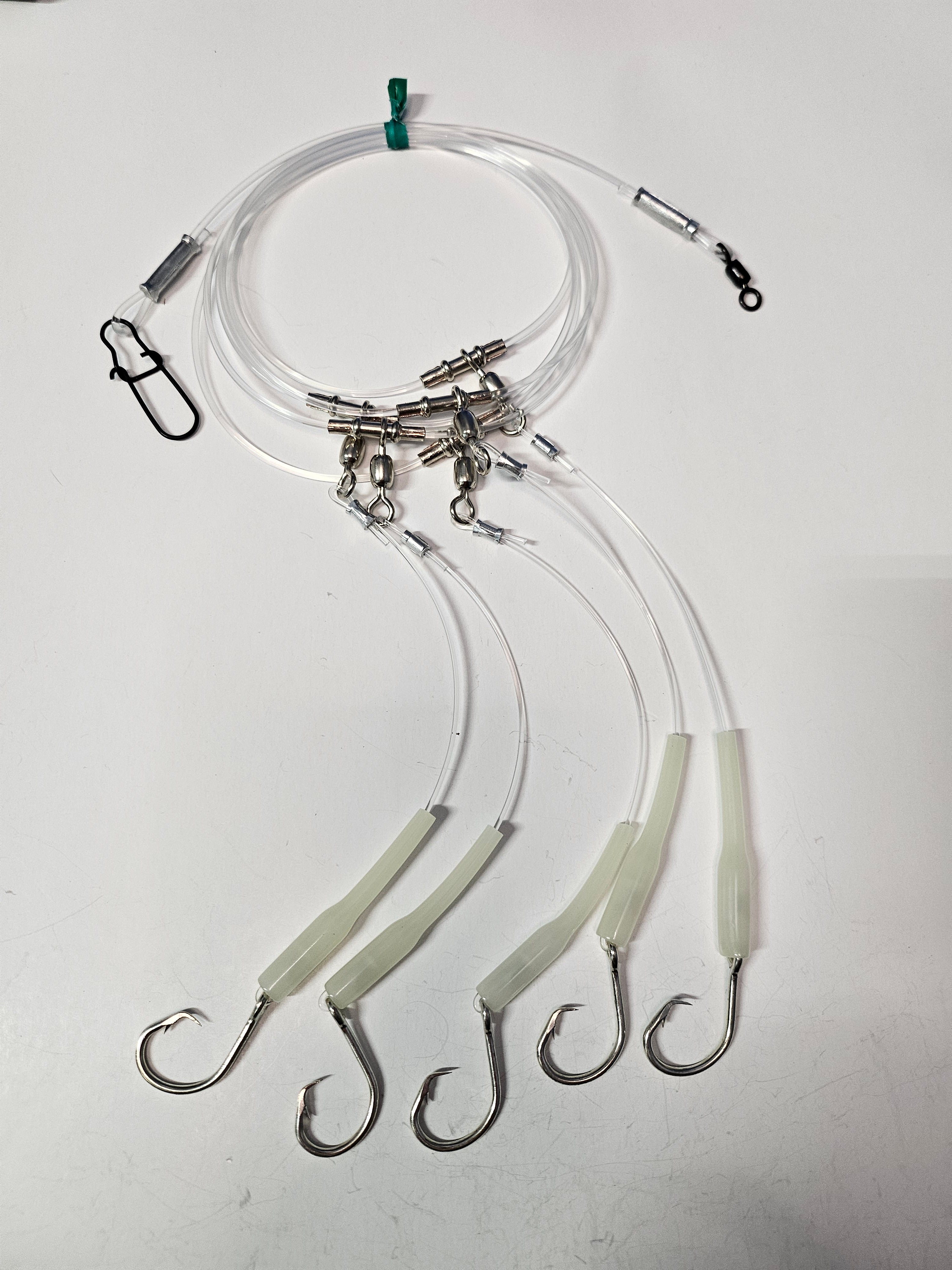 5-Hook Deep Drop Rig - 150lb Snoods - Luminous Crimp Protectors - 8/0 Circle Hooks