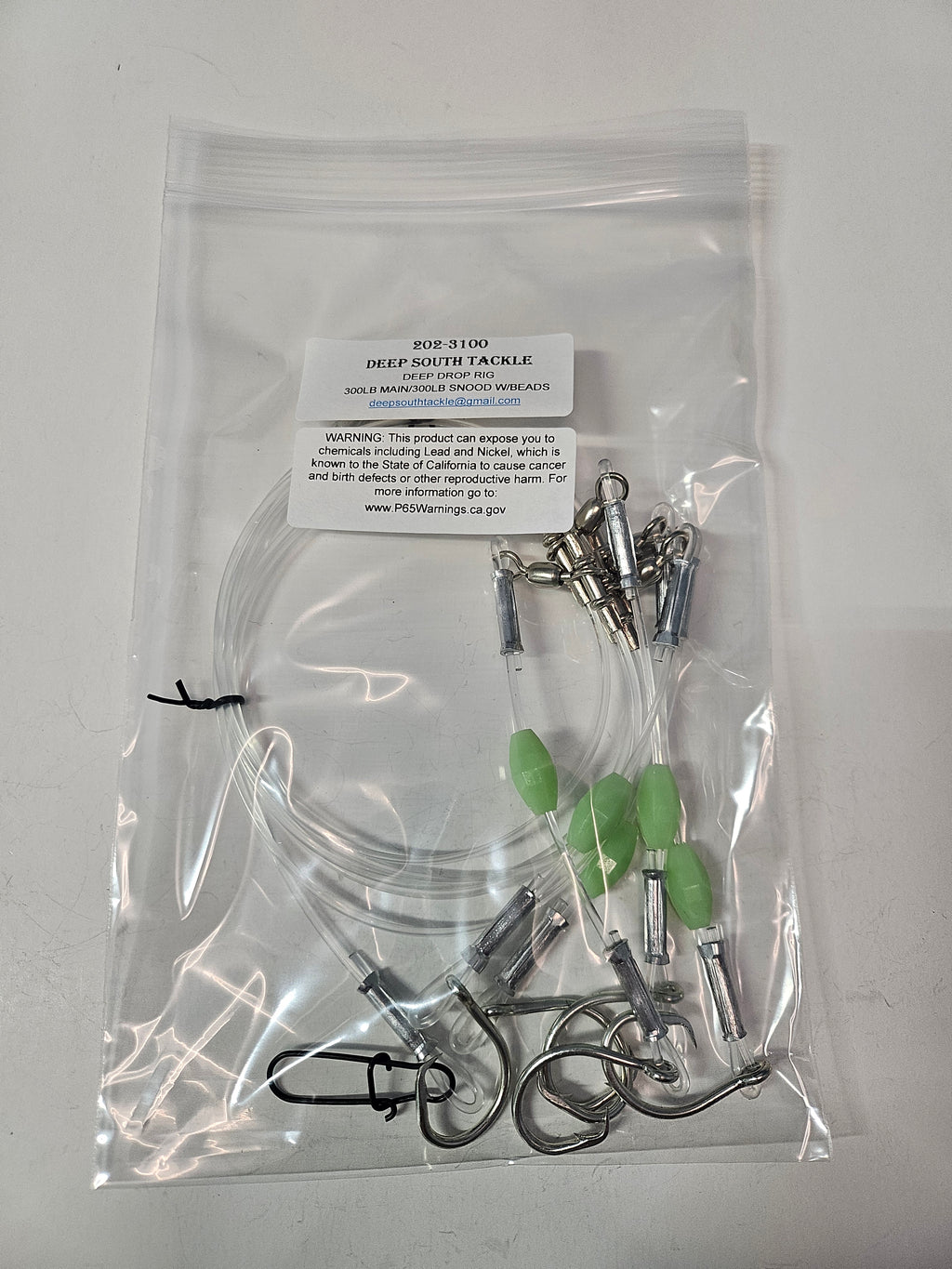 5-Hook Deep Drop Rig - 300lb Line - Luminous Beads - 10/0 Circle Hooks