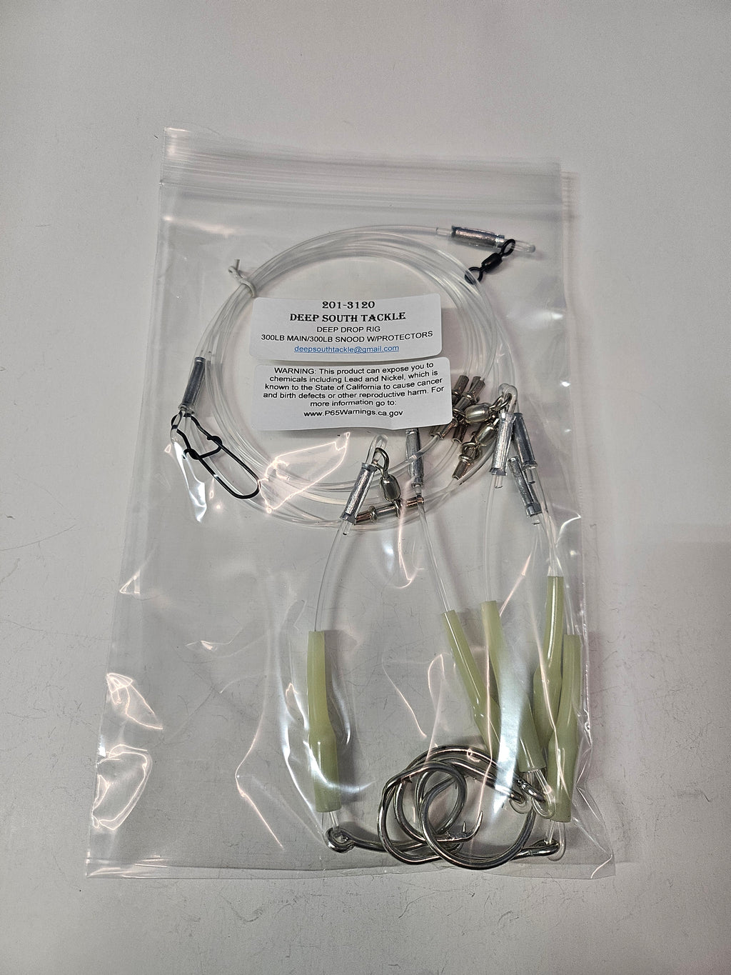 5-Hook Deep Drop Rig - 300lb Line - Luminous Crimp Protectors - 12/0 Circle Hooks