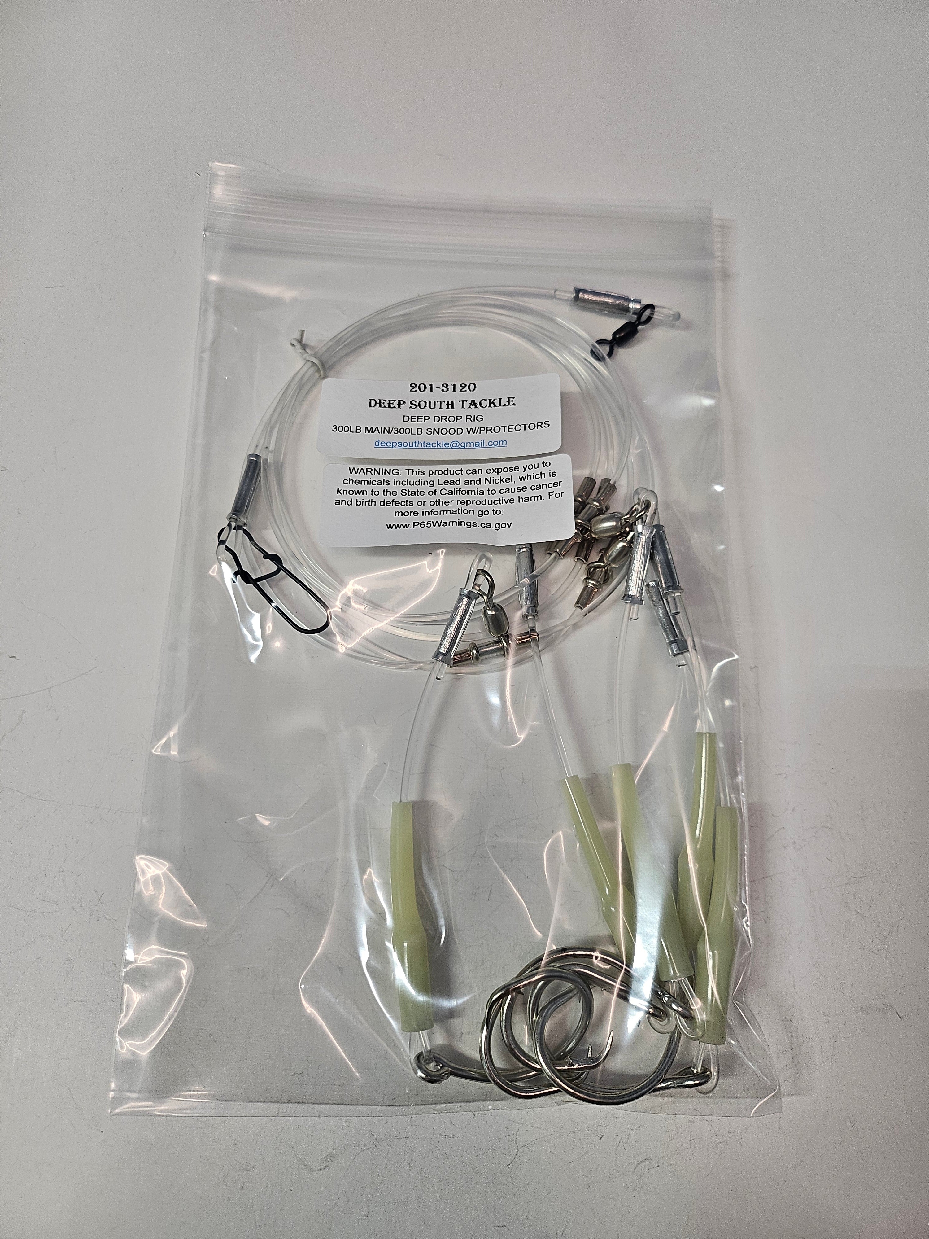 5-Hook Deep Drop Rig - 300lb Line - Luminous Crimp Protectors - 12/0 Circle Hooks