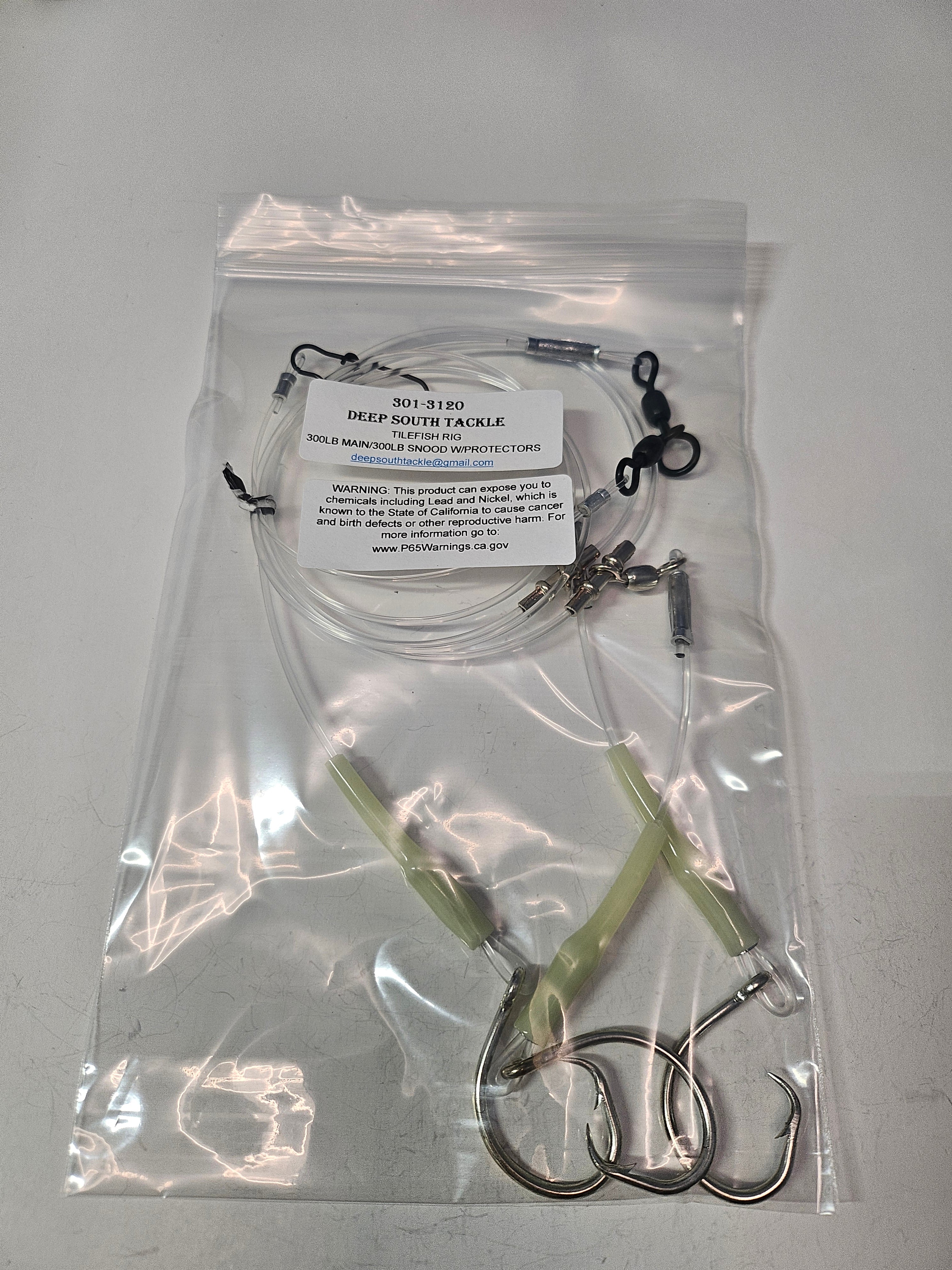 3-Hook Tilefish Rig - 300lb Line - Luminous Crimp Protectors - 12/0 Circle Hooks