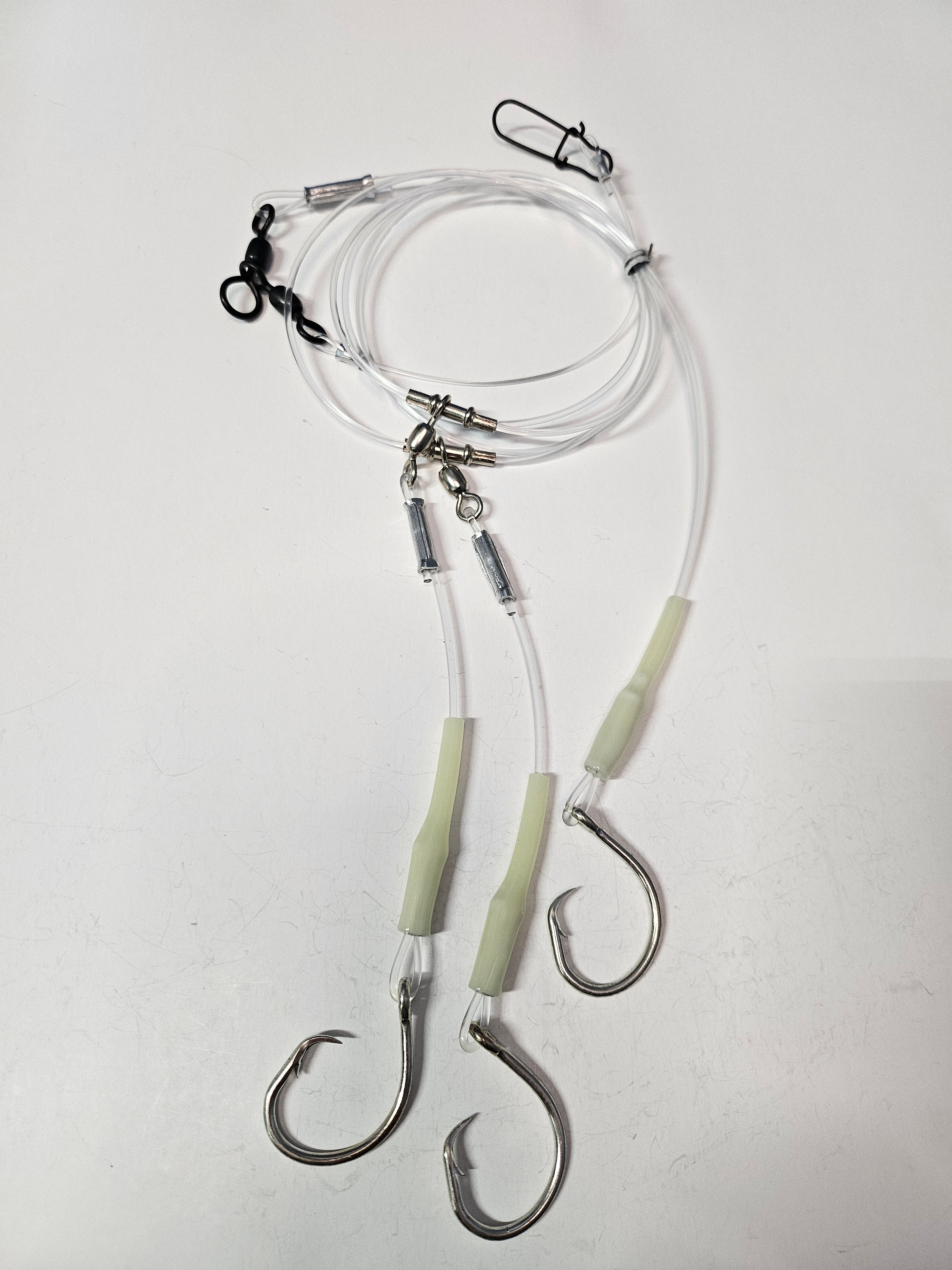 3-Hook Tilefish Rig - 300lb Line - Luminous Crimp Protectors - 12/0 Circle Hooks