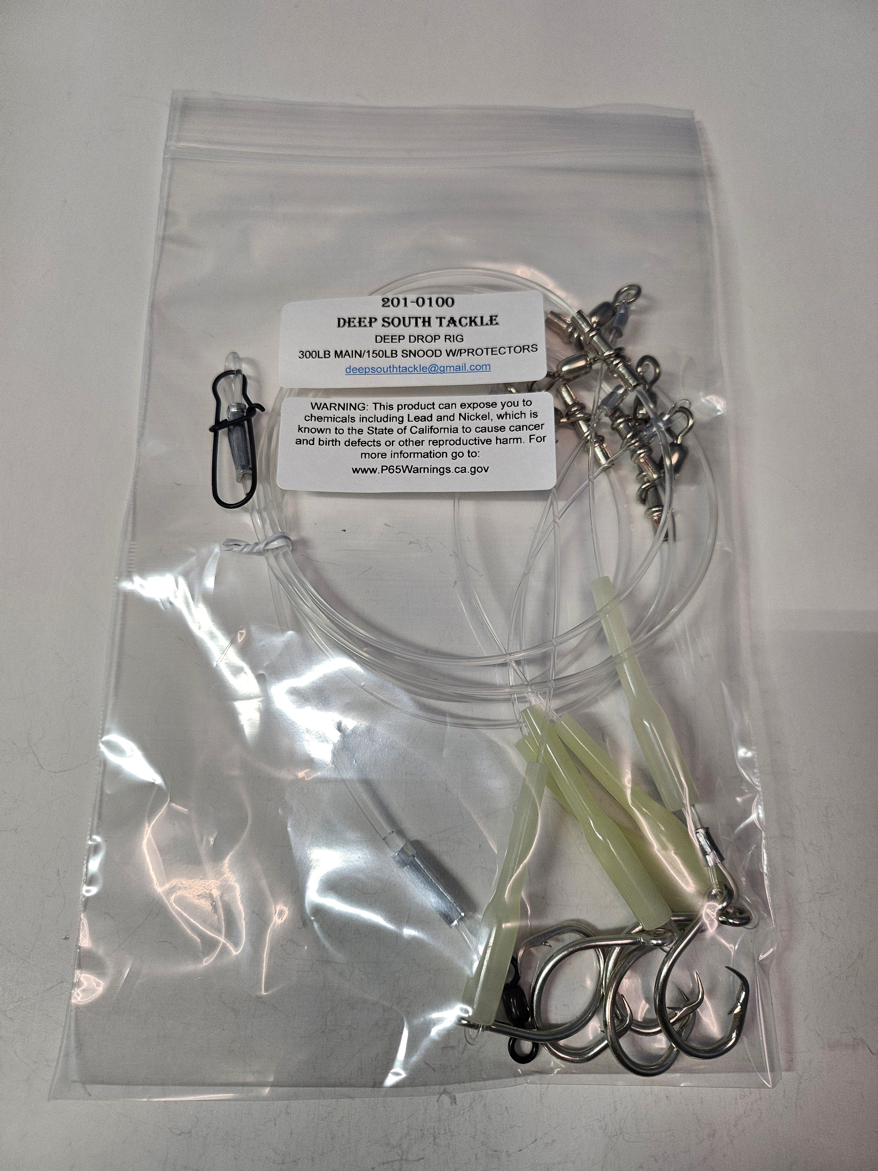 5-Hook Deep Drop Rig - 150lb Snoods - Luminous Crimp Protectors - 10/0 Circle Hooks