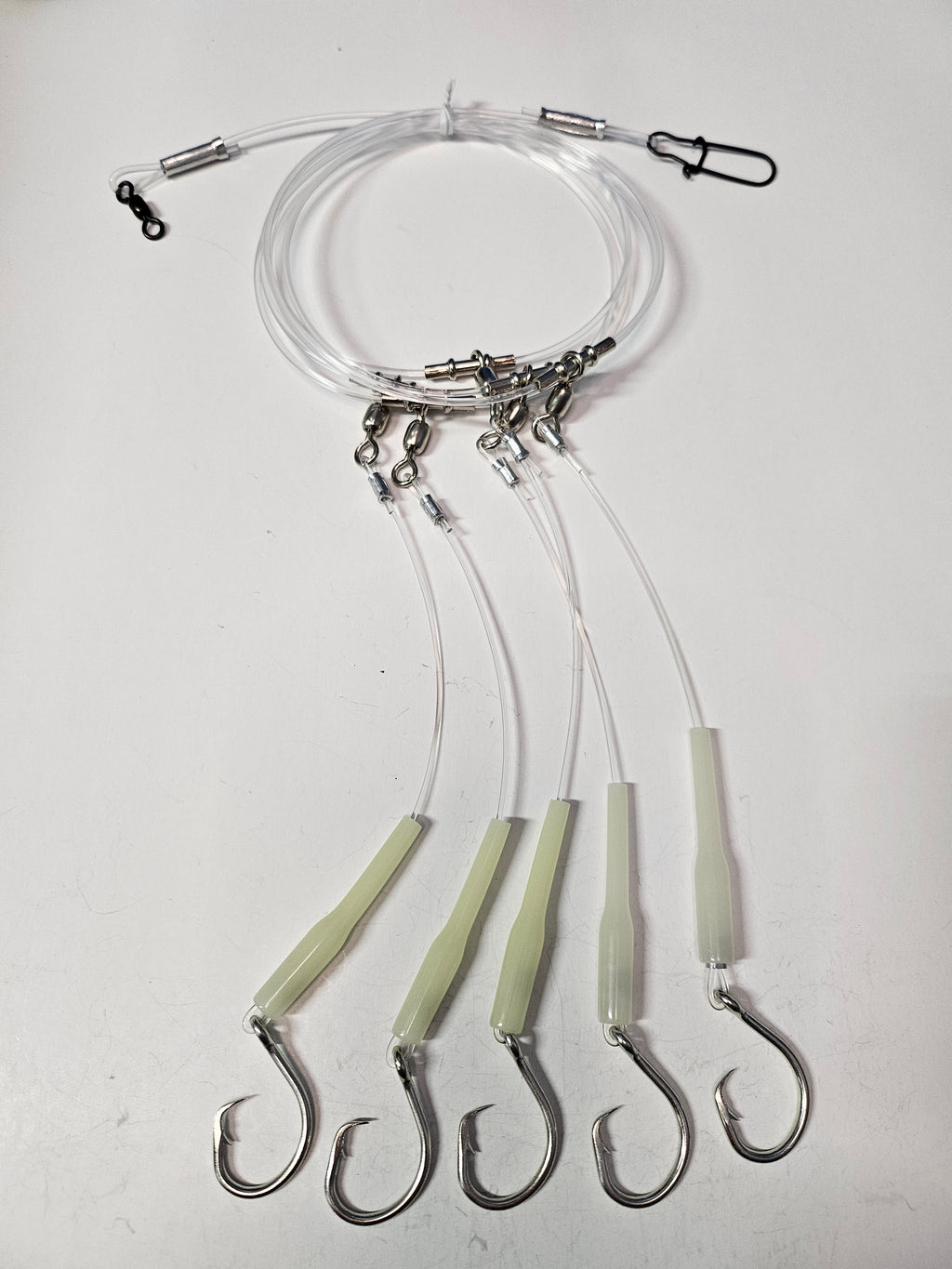 5-Hook Deep Drop Rig - 150lb Snoods - Luminous Crimp Protectors - 10/0 Circle Hooks