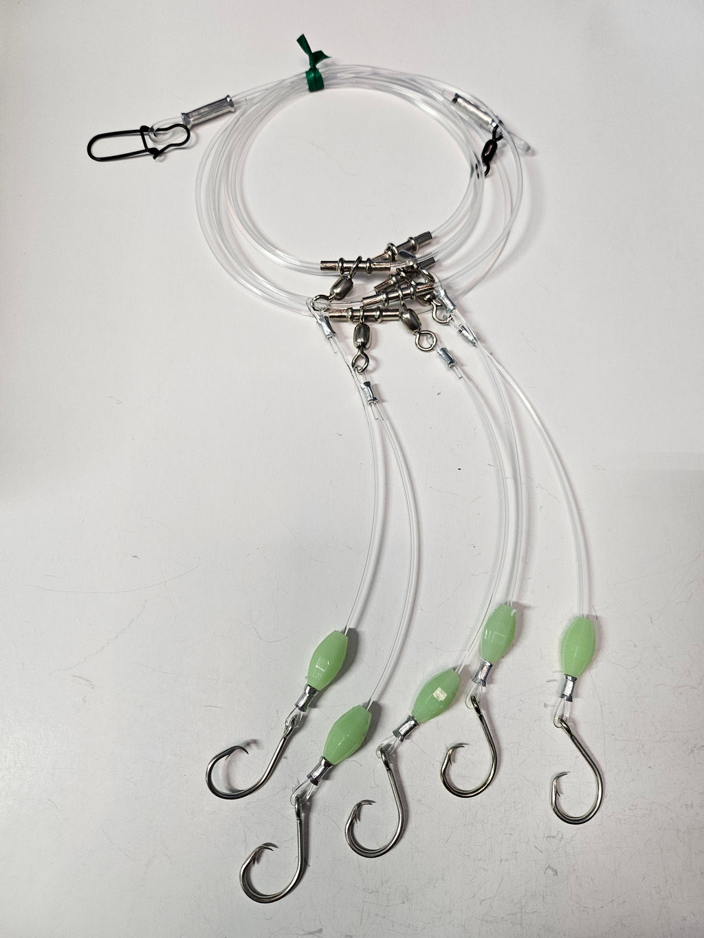 5-Hook Deep Drop Rig - 150lb Snoods - Luminous Beads - 8/0 Circle Hooks