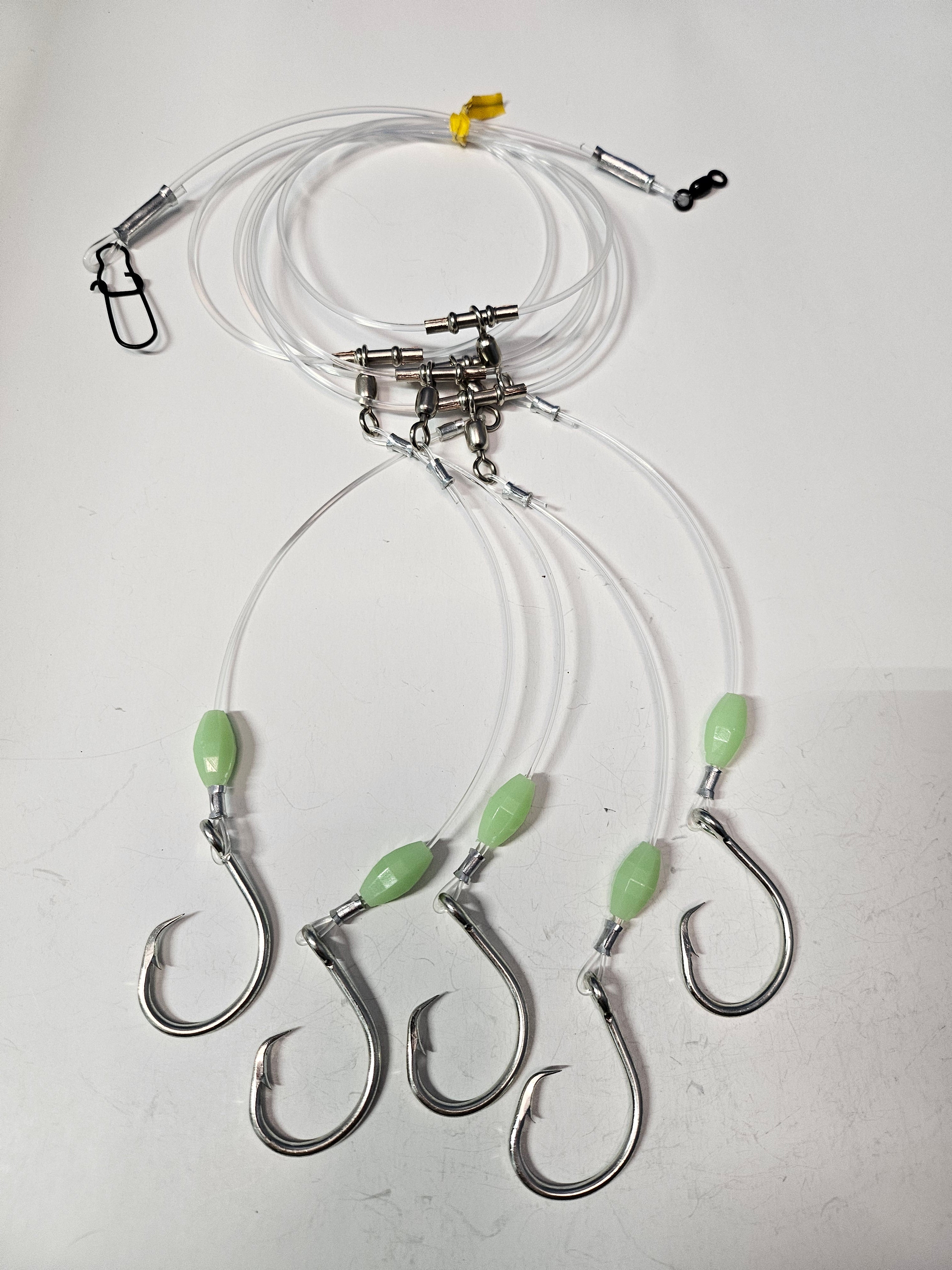 5-Hook Deep Drop Rig - 150lb Snoods - Luminous Beads - 12/0 Circle Hooks
