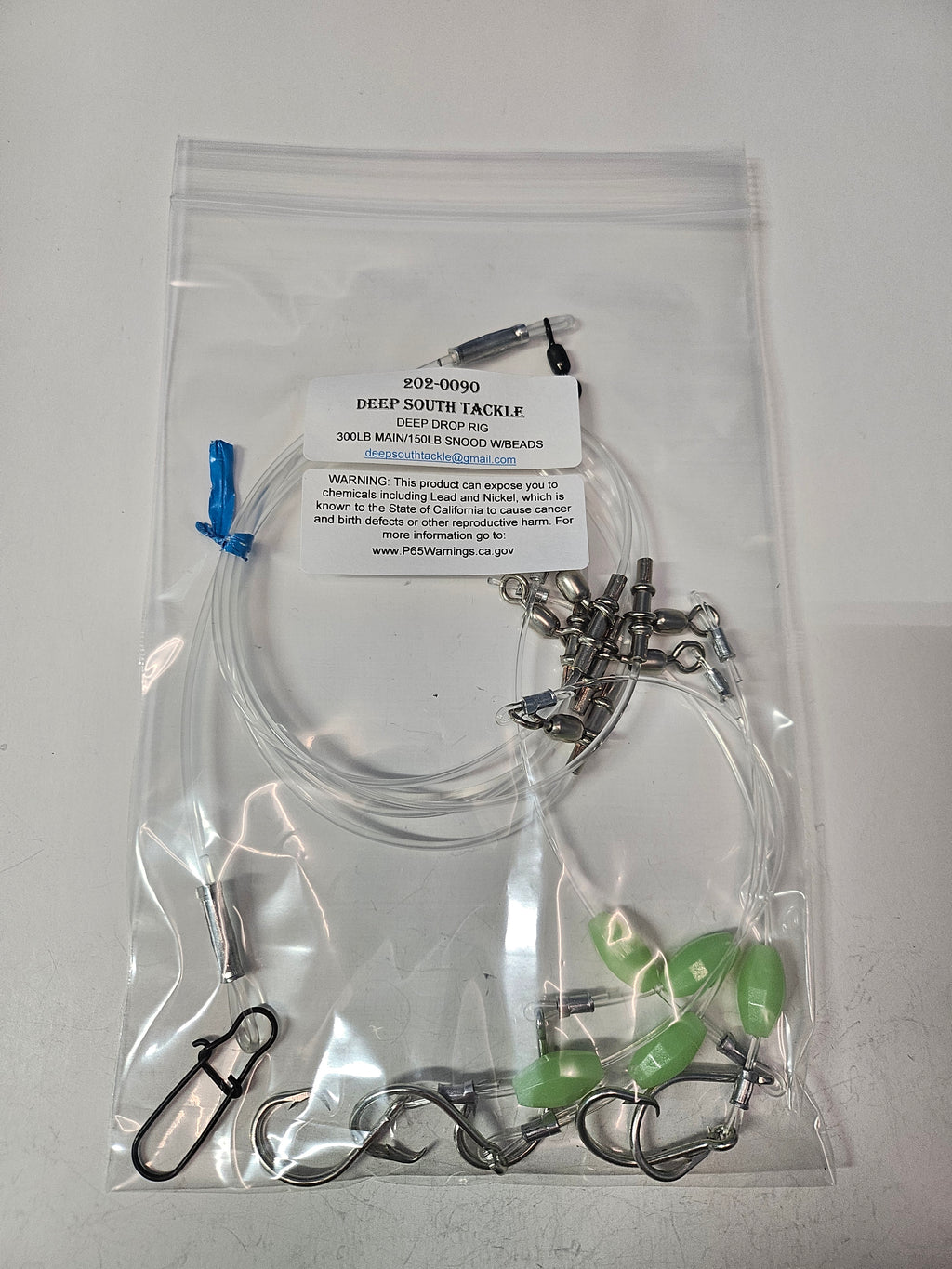 5-Hook Deep Drop Rig - 150lb Snoods - Luminous Beads - 9/0 Circle Hooks
