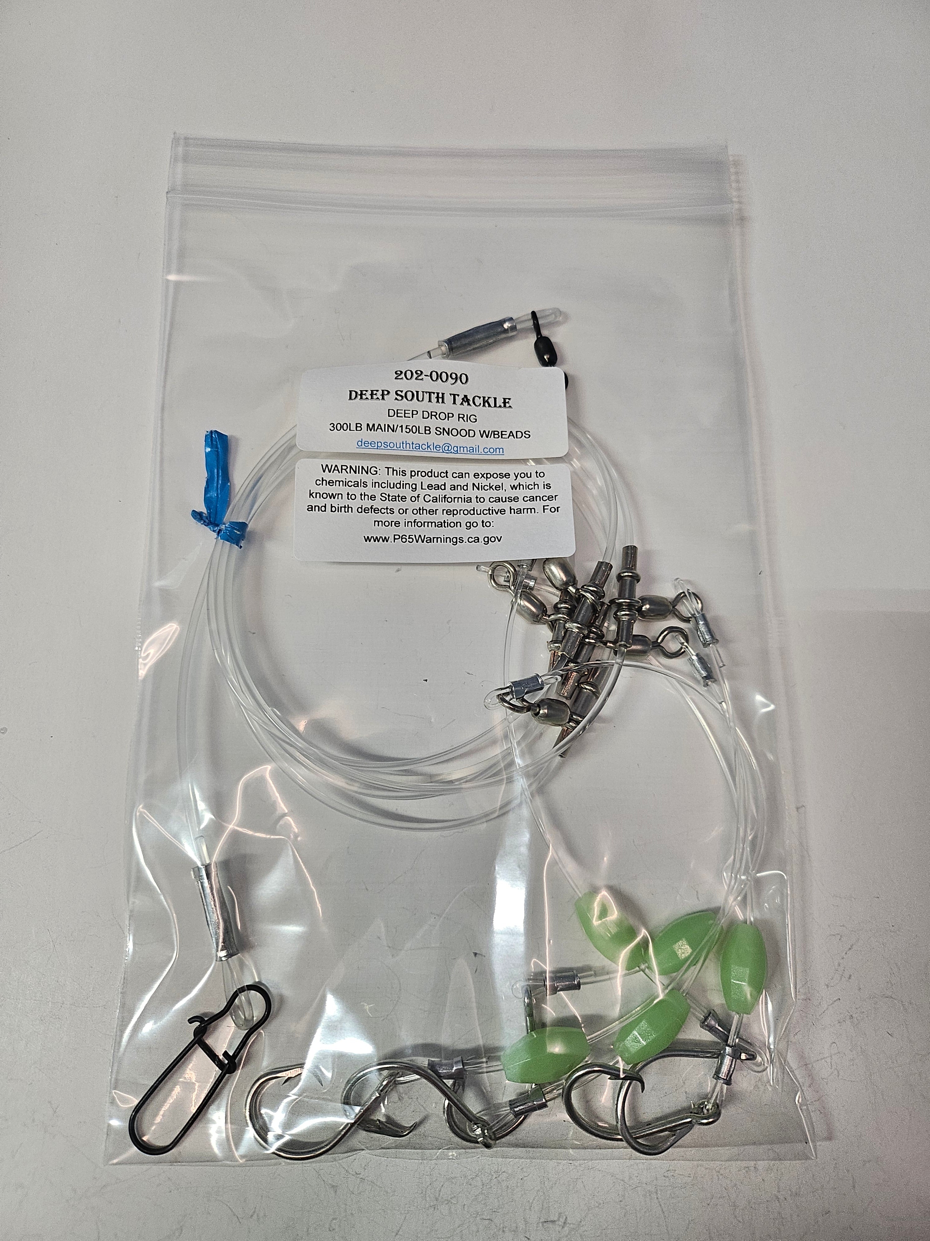 5-Hook Deep Drop Rig - 150lb Snoods - Luminous Beads - 9/0 Circle Hooks