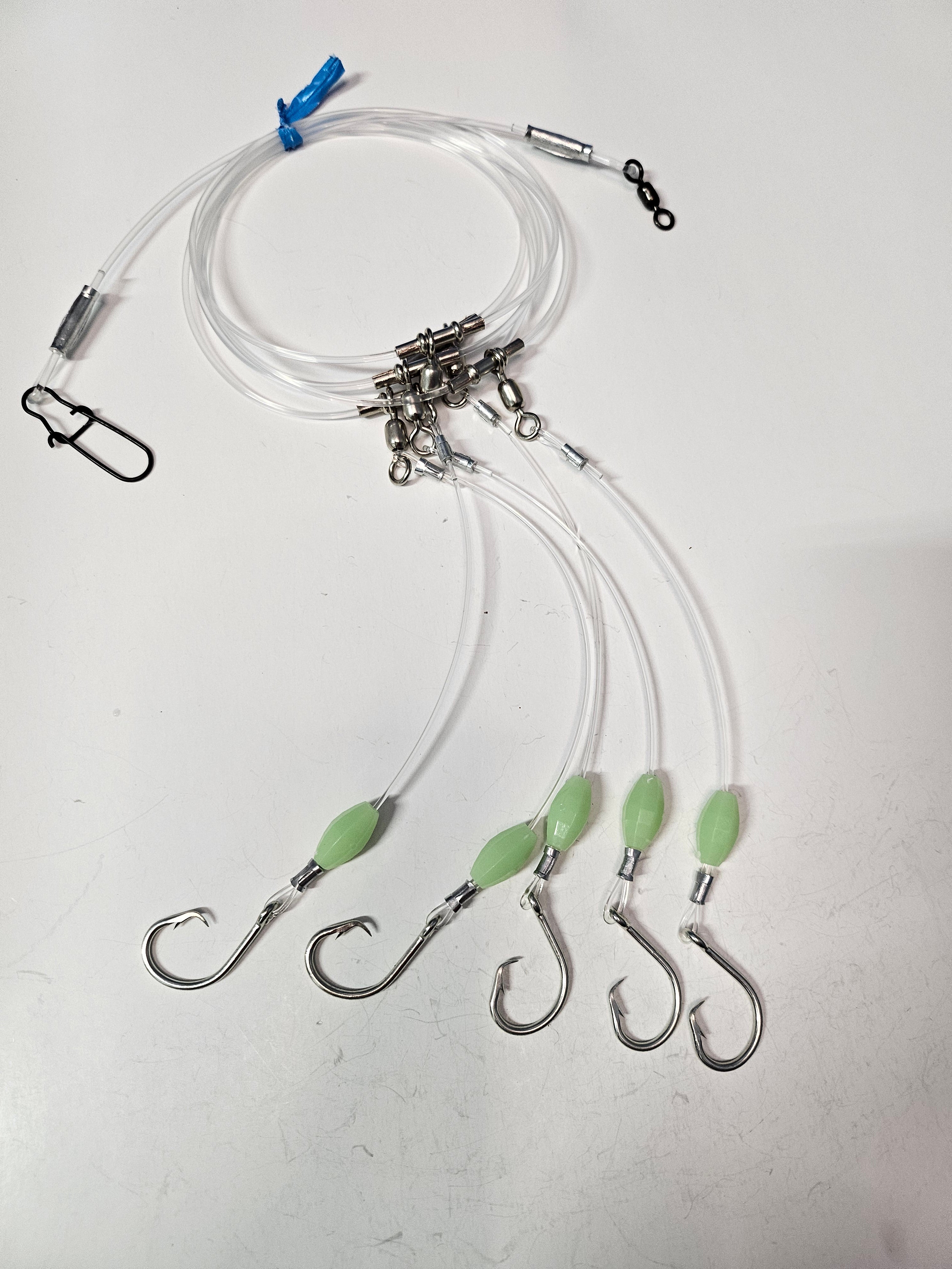 5-Hook Deep Drop Rig - 150lb Snoods - Luminous Beads