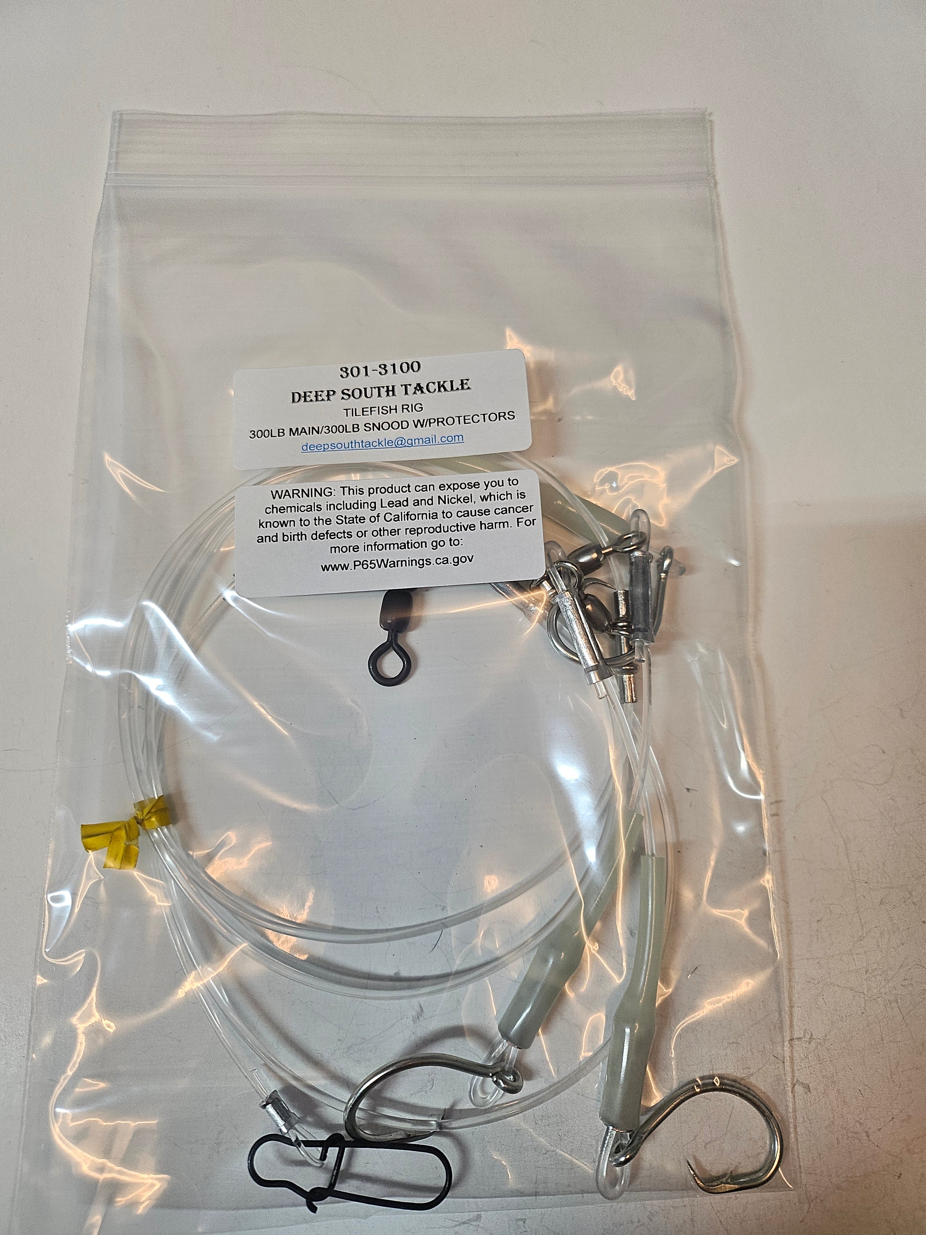 3-Hook Tilefish Rig - 300lb Line - Luminous Crimp Protectors - 10/0 Circle Hooks