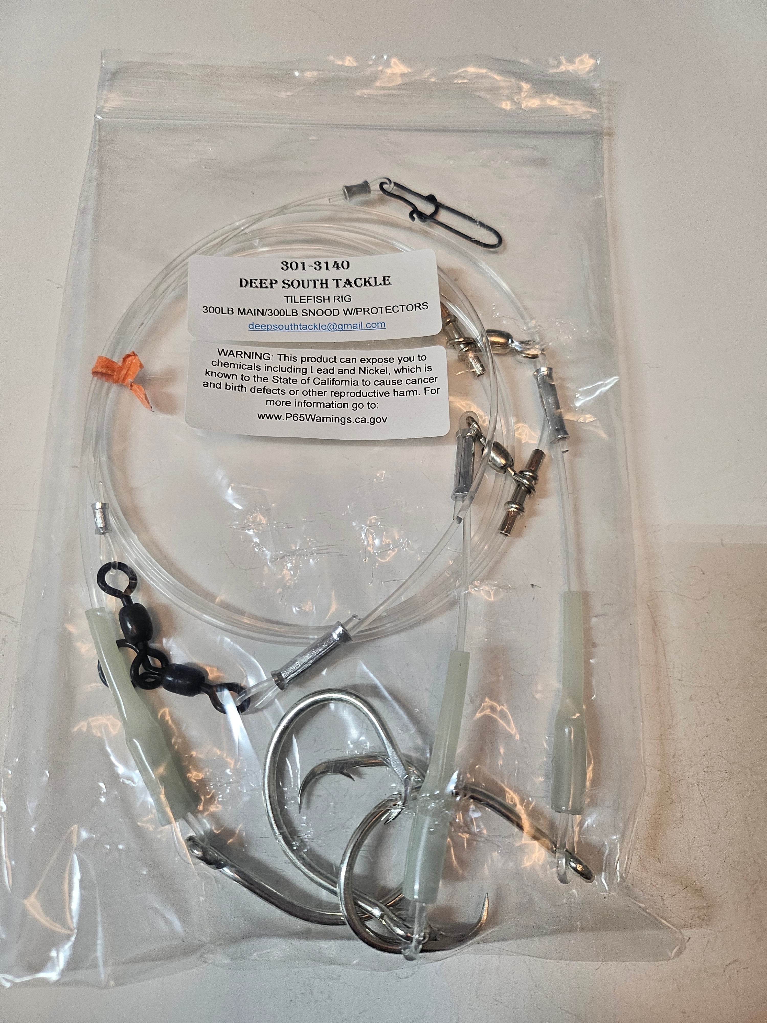 3-Hook Tilefish Rig - 300lb Line - Luminous Crimp Protectors - 14/0 Circle Hooks