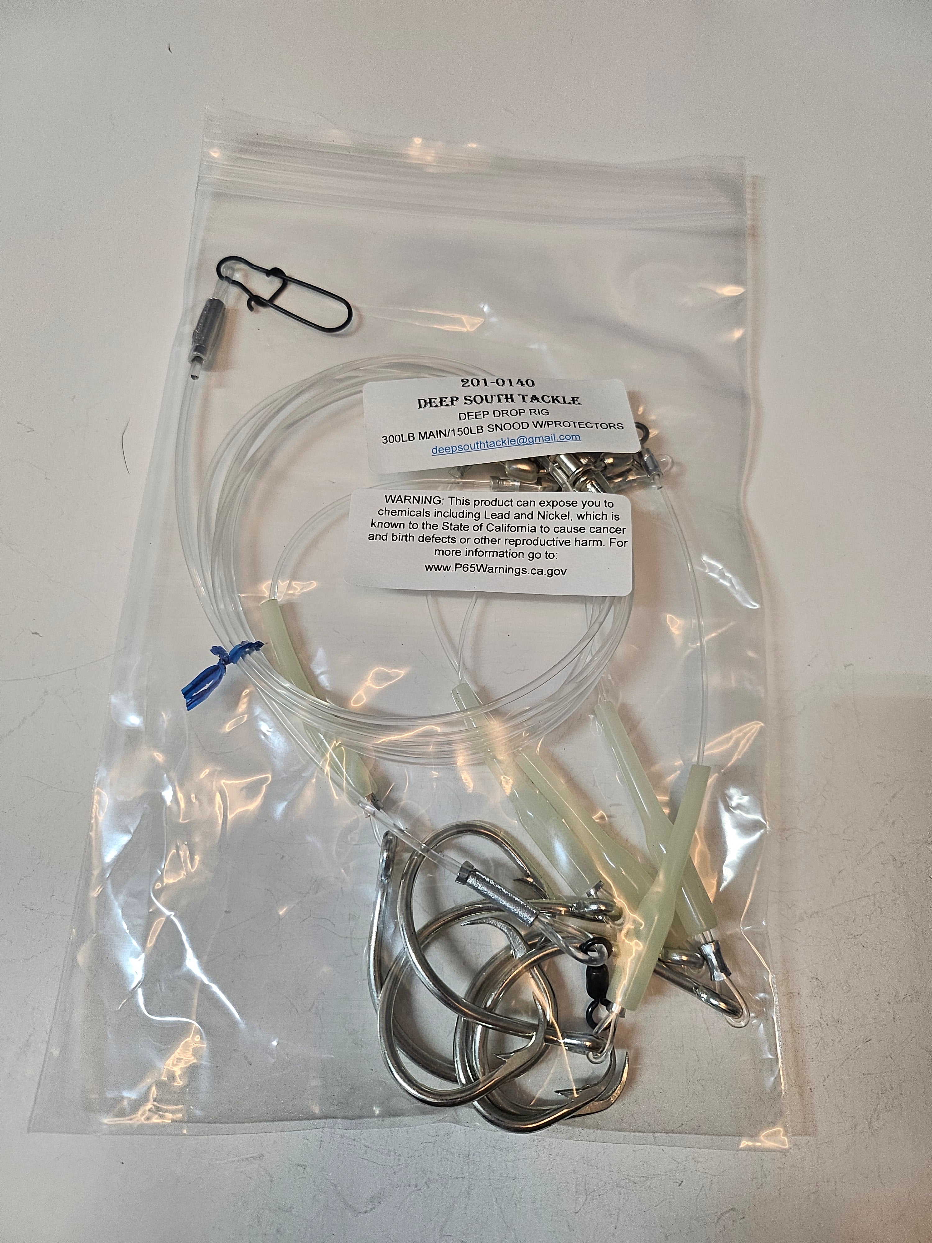 5-Hook Deep Drop Rig - 150lb Snoods - Luminous Crimp Protectors - 14/0 Circle Hooks