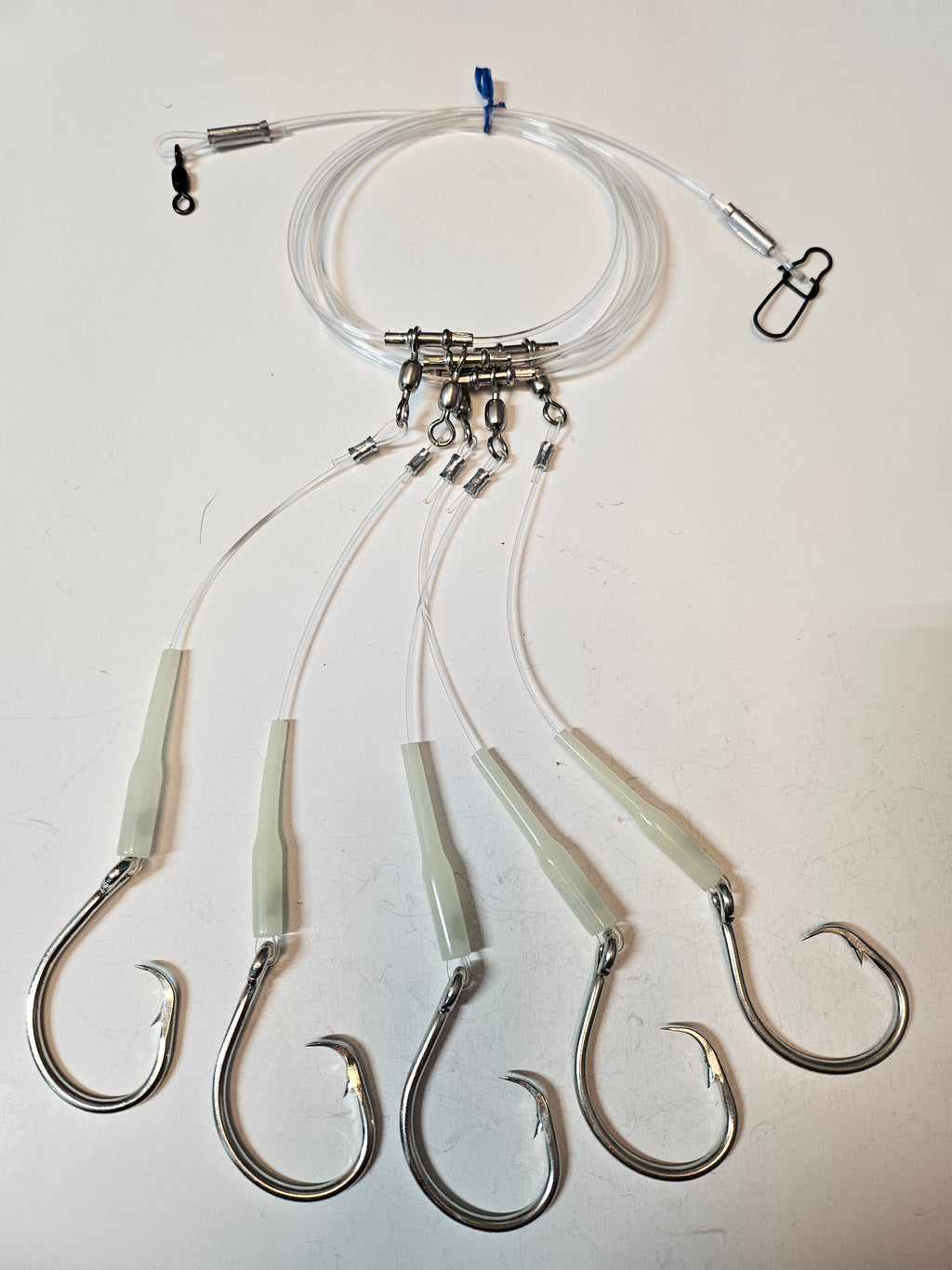 5-Hook Deep Drop Rig - 150lb Snoods - Luminous Crimp Protectors - 14/0 Circle Hooks