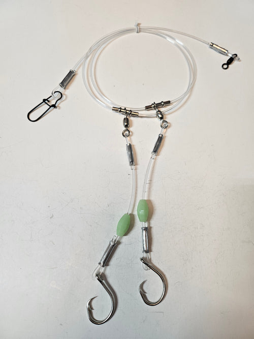 2-Hook Chicken Rig 10/0 Circle Hooks - 300lb Line - Luminous Beads