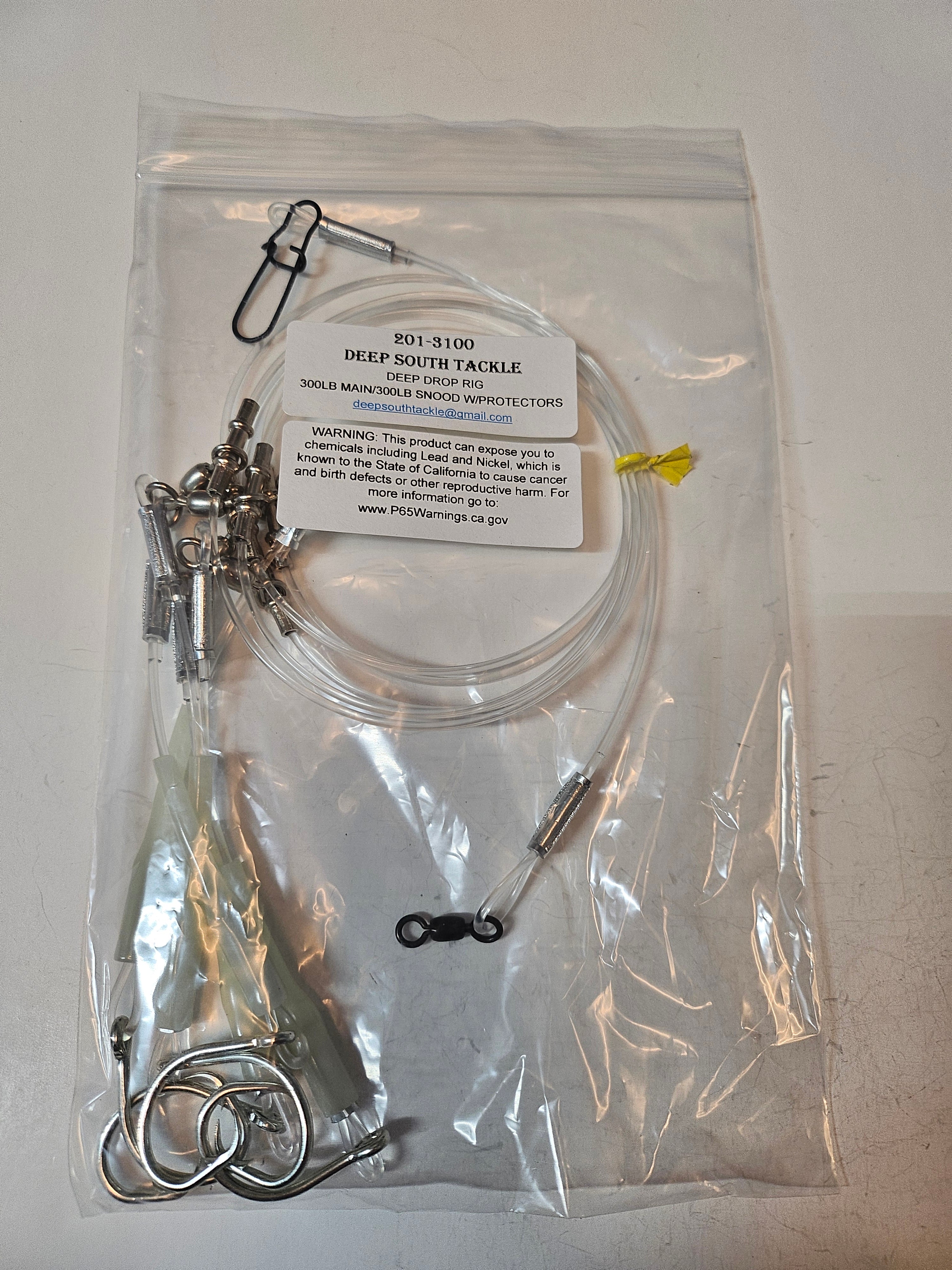 5-Hook Deep Drop Rig - 300lb Line - Luminous Crimp Protectors - 10/0 Circle Hooks