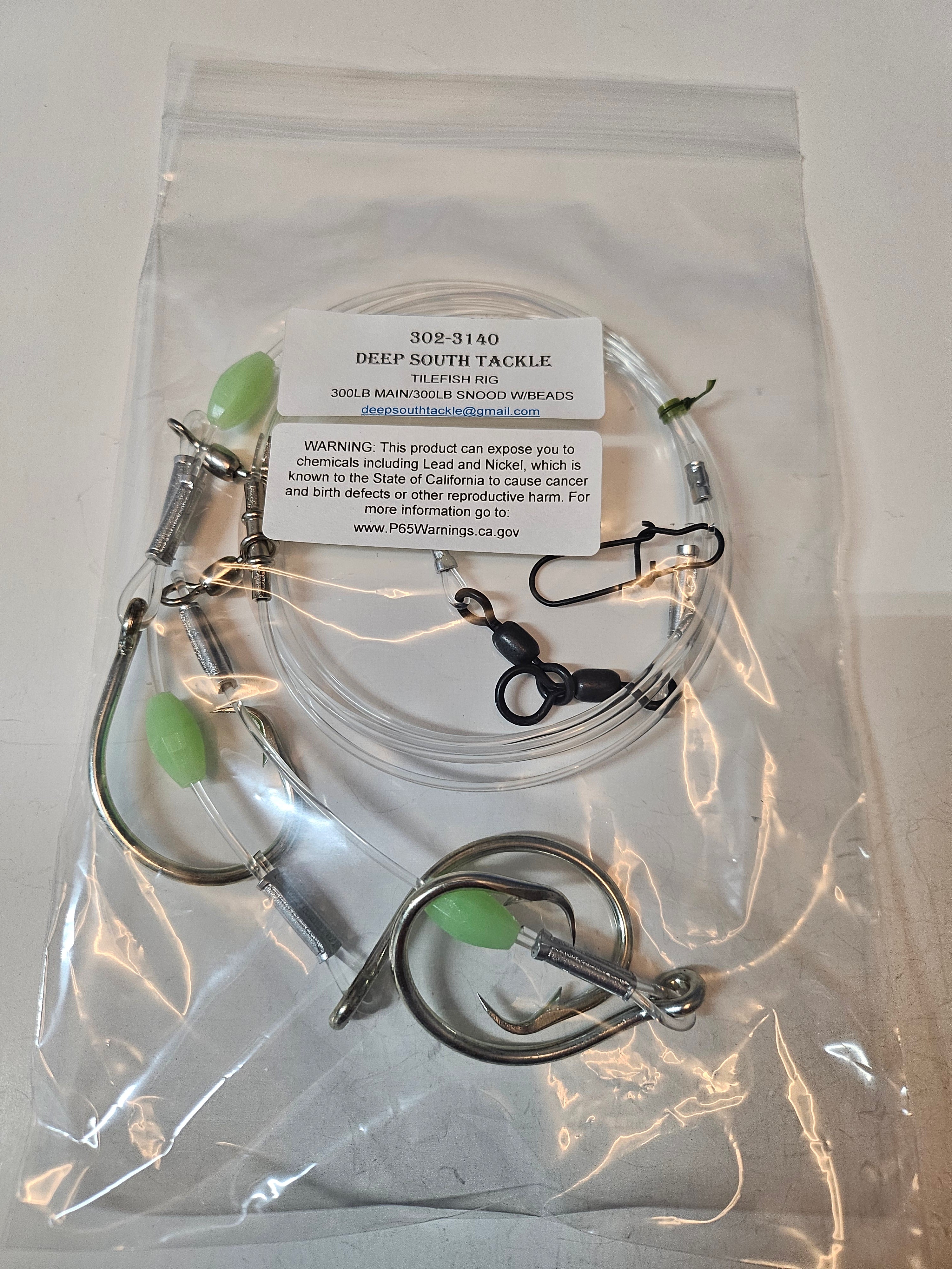 3-Hook Tilefish Rig - 300lb Line - Luminous Beads - 14/0 Circle Hooks