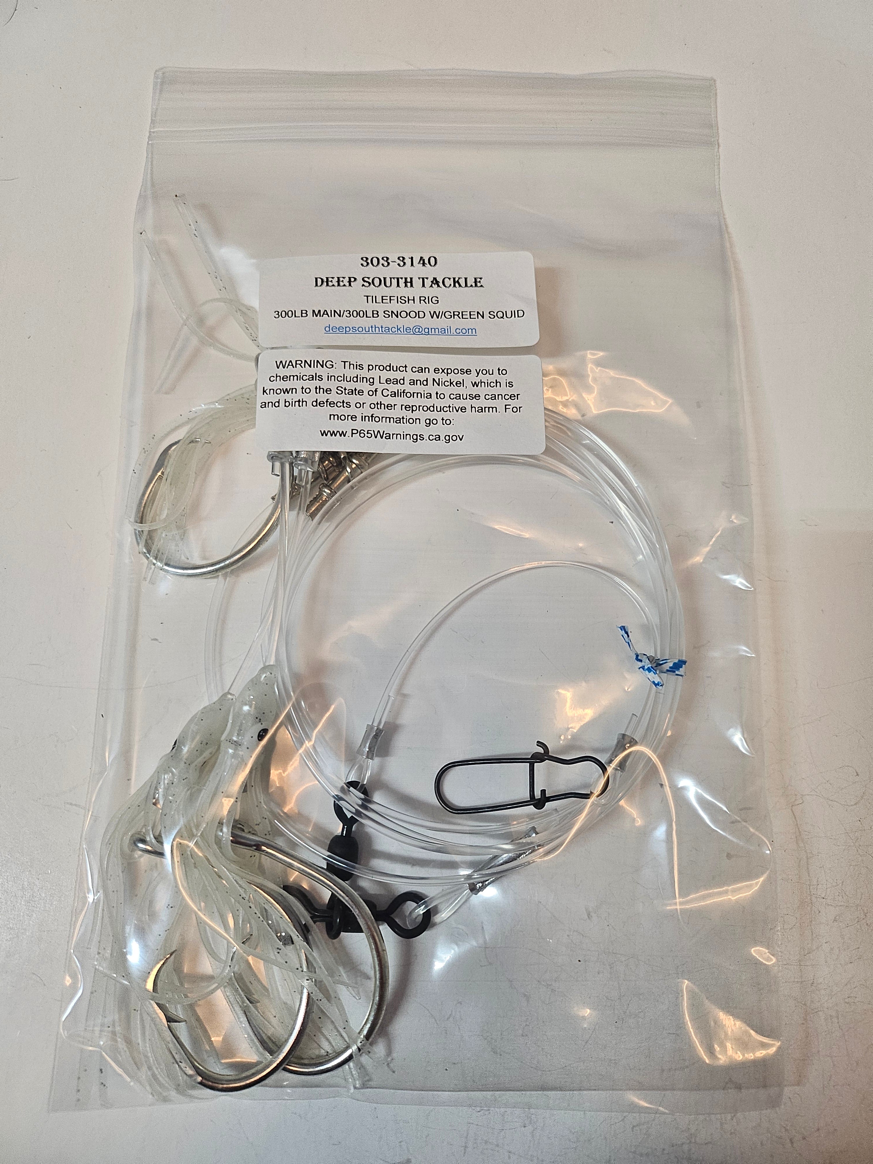 3-Hook Tilefish Rig - 300lb Line - Luminous Green Squid - 14/0 Circle Hooks