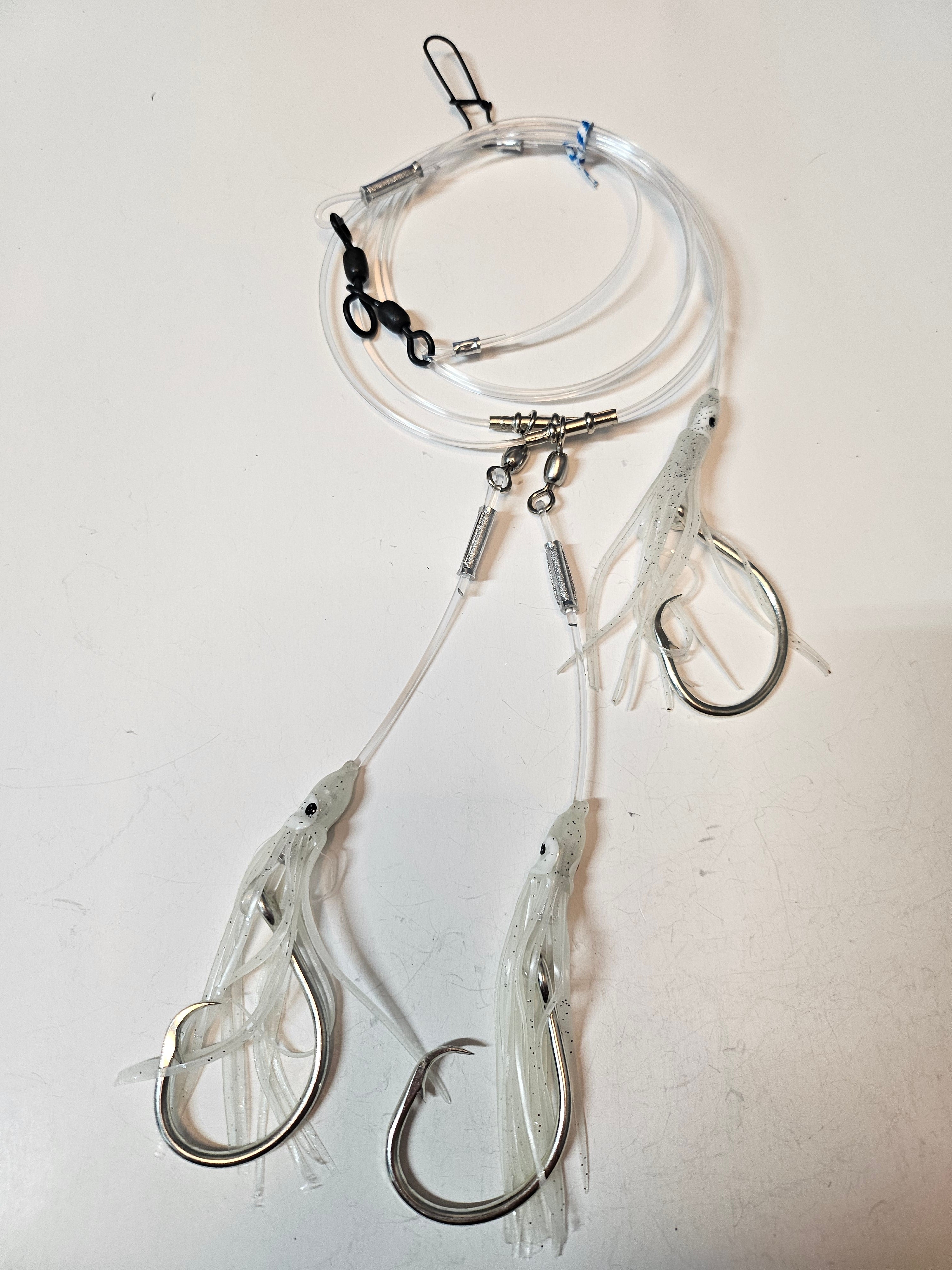 3-Hook Tilefish Rig - 300lb Line - Luminous Green Squid - 14/0 Circle Hooks