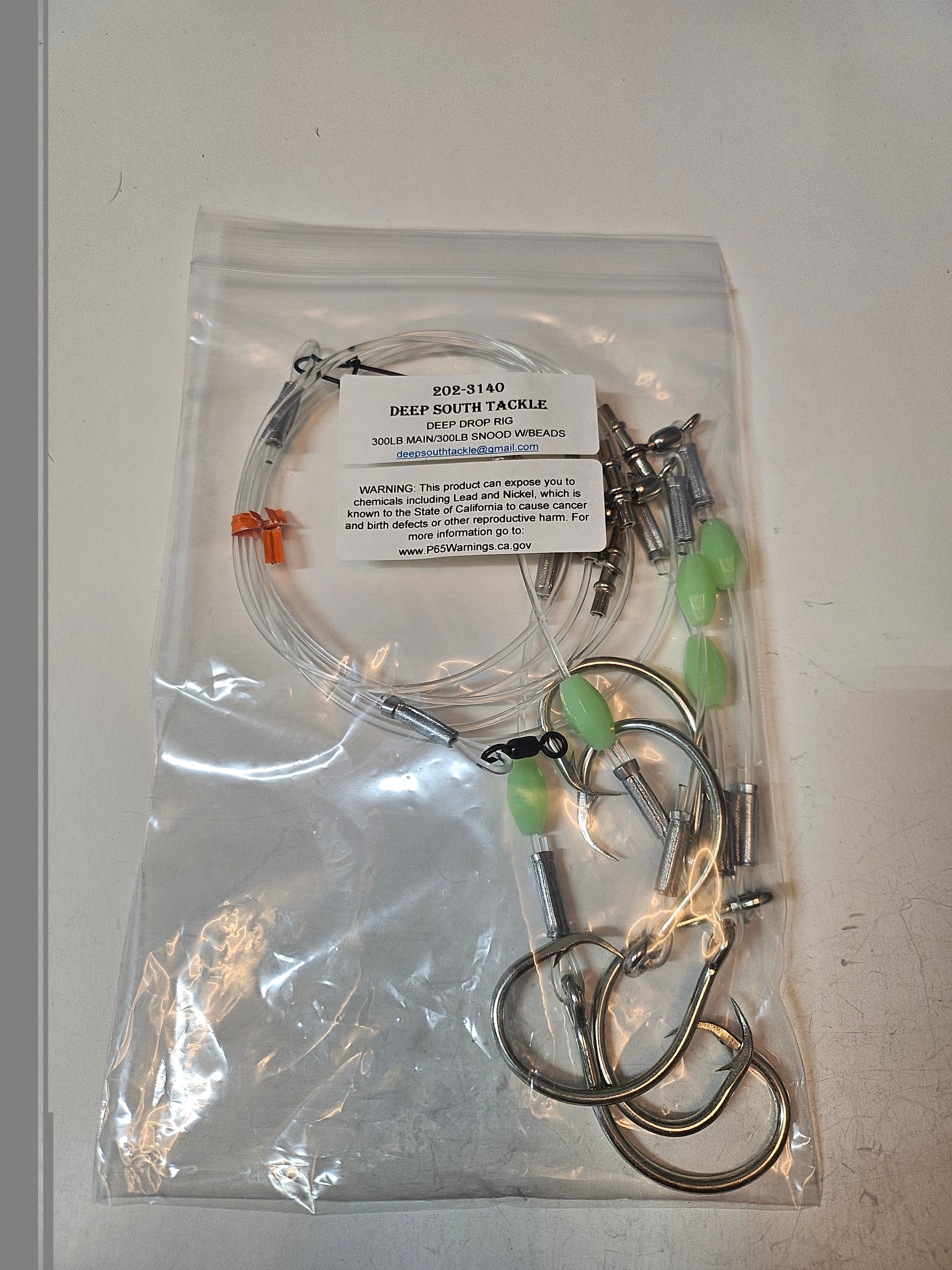 5-Hook Deep Drop Rig - 300lb Line - Luminous Beads - 14/0 Circle Hooks