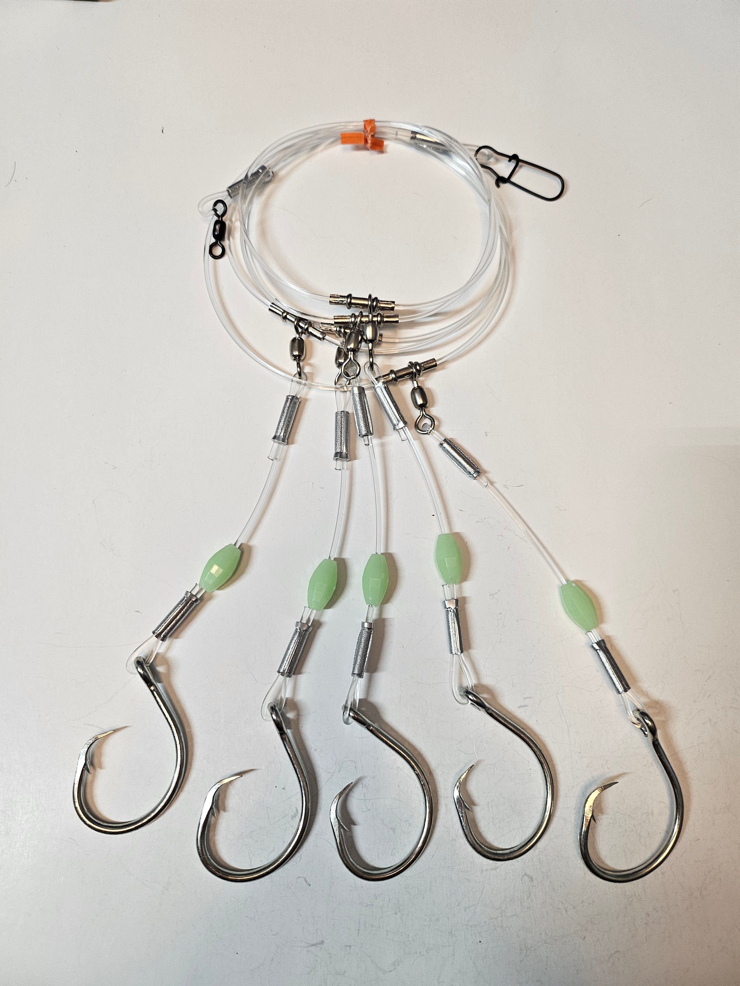 5-Hook Deep Drop Rig - 300lb Line - Luminous Beads - 14/0 Circle Hooks