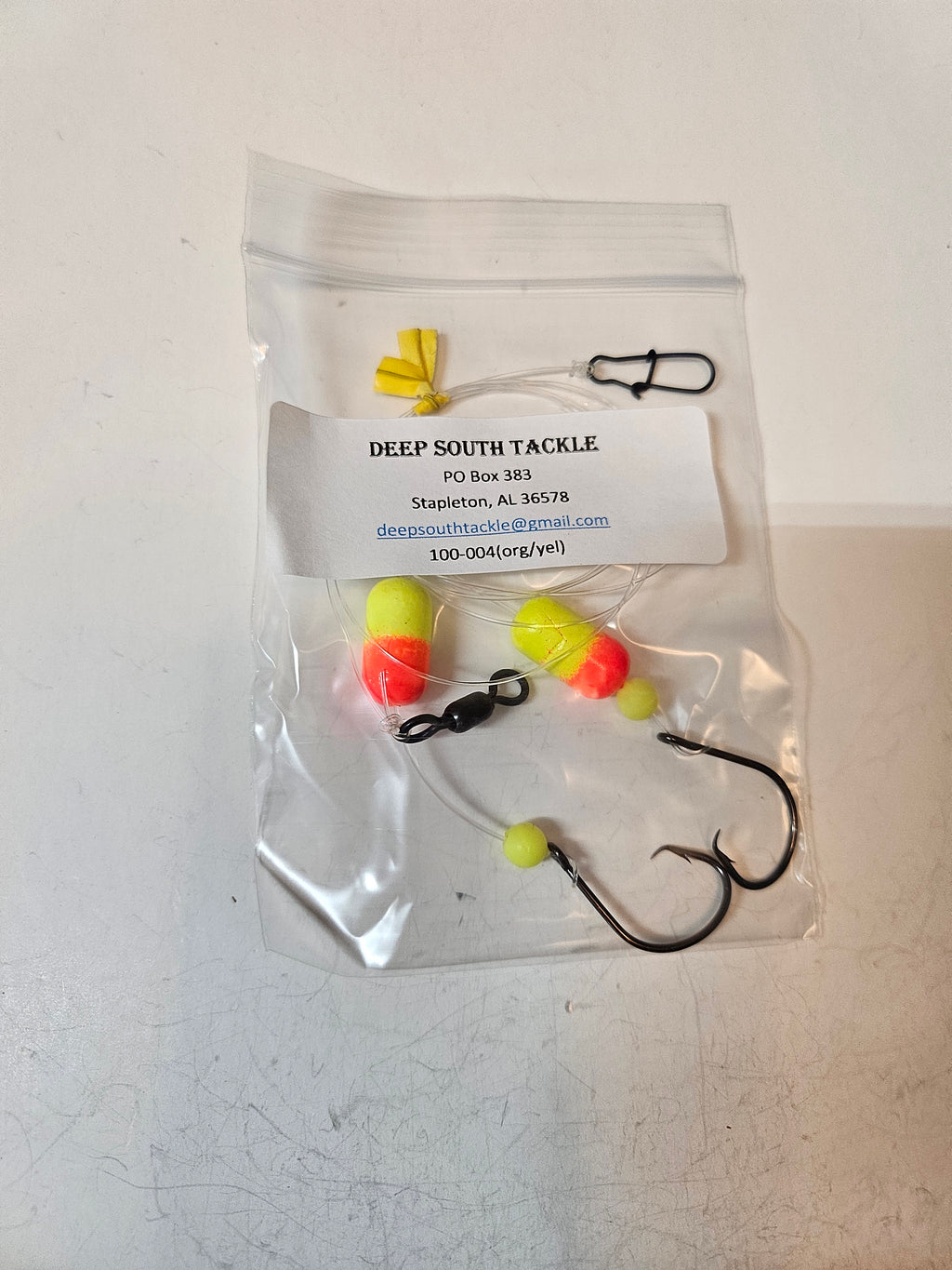 2-Hook Pompano Surf Rig | 30lb Fluorocarbon | 1/0 Hooks | Orange & Yellow Pill Floats