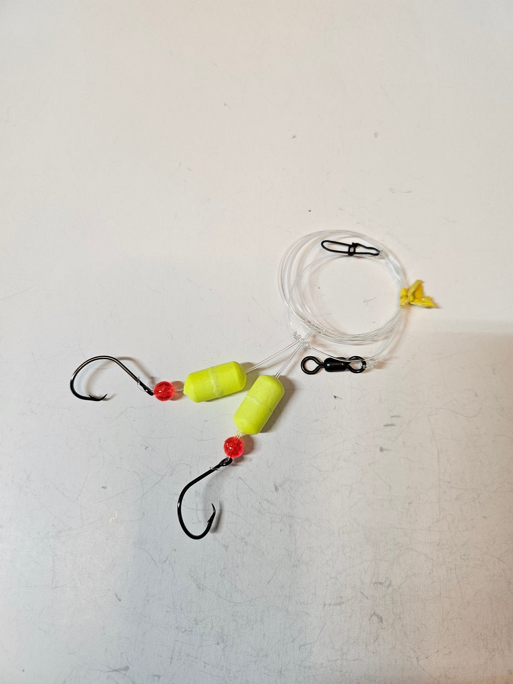 2-Hook Pompano Surf Rig | 30lb Fluorocarbon | #1 Hooks | Yellow Pill Floats