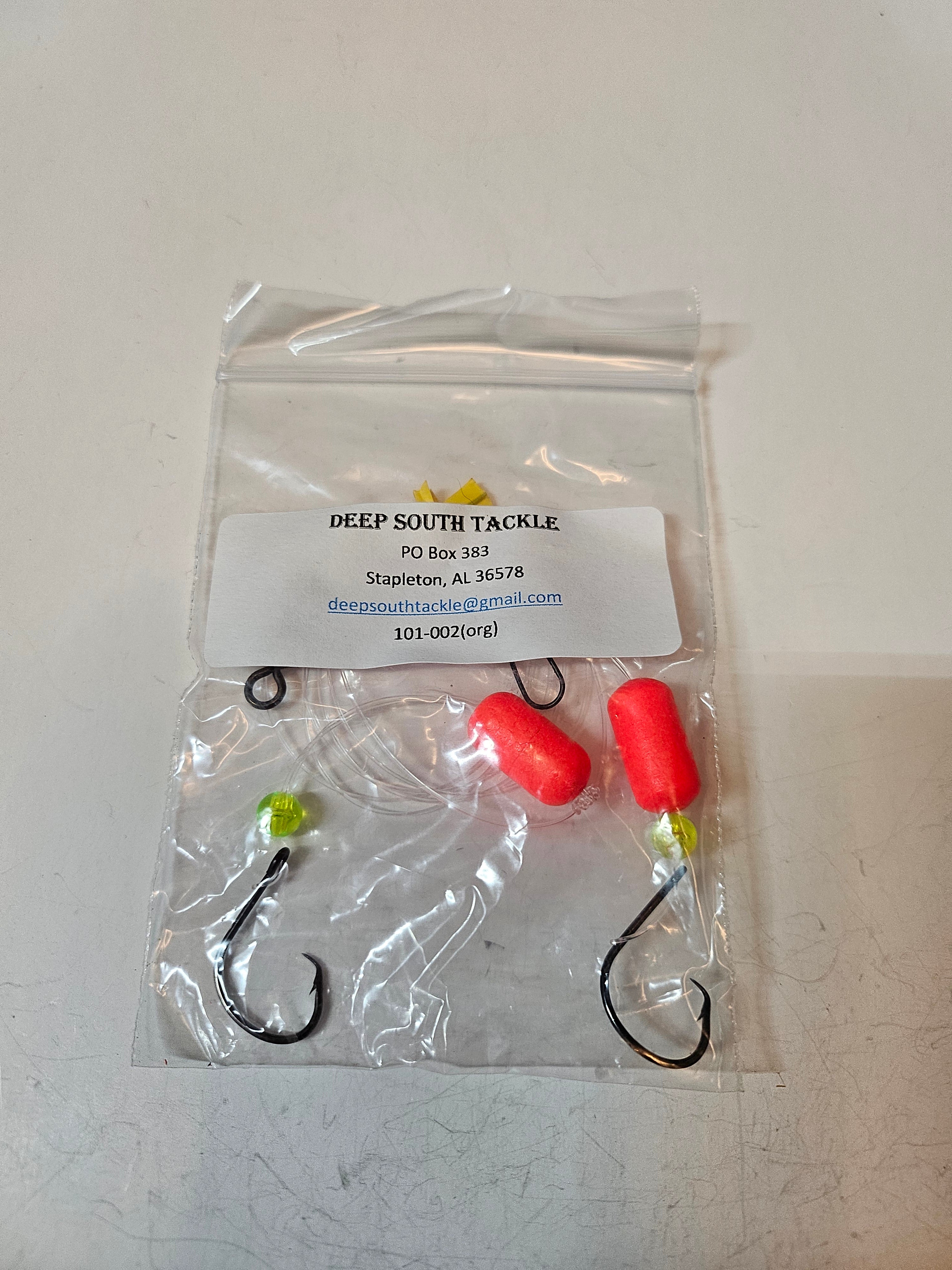 2-Hook Pompano Surf Rig | 30lb Fluorocarbon | #1 Hooks | Orange Pill Floats