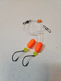 2-Hook Pompano Surf Rig | 30lb Fluorocarbon | #1 Hooks | Orange Pill Floats