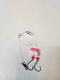 2-Hook Pompano Surf Rig | 30lb Fluorocarbon | 1/0 Hooks | Pink & White Pill Floats