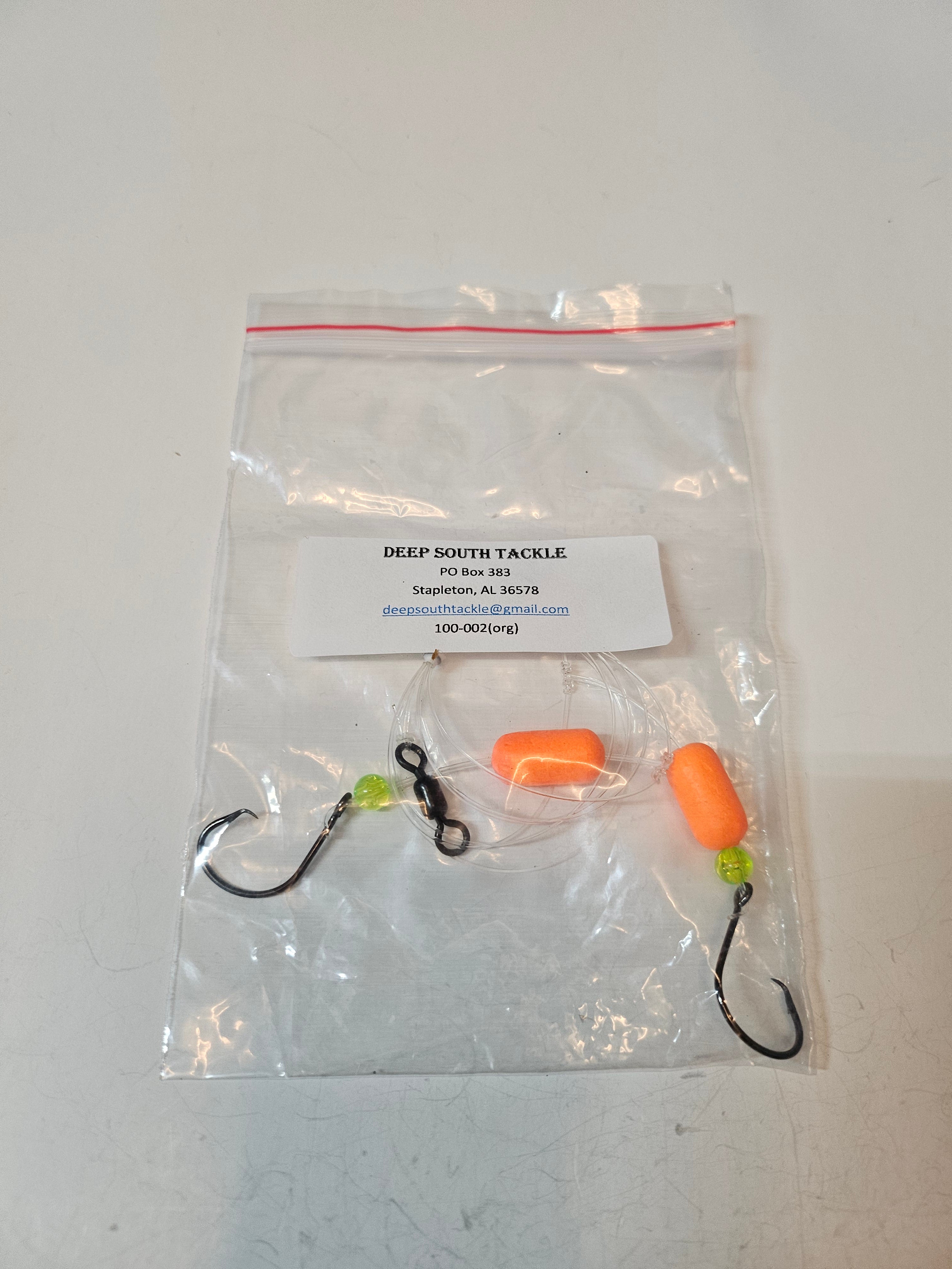 2-Hook Pompano Surf Rig | 30lb Fluorocarbon | 1/0 Hooks | Orange Pill Floats