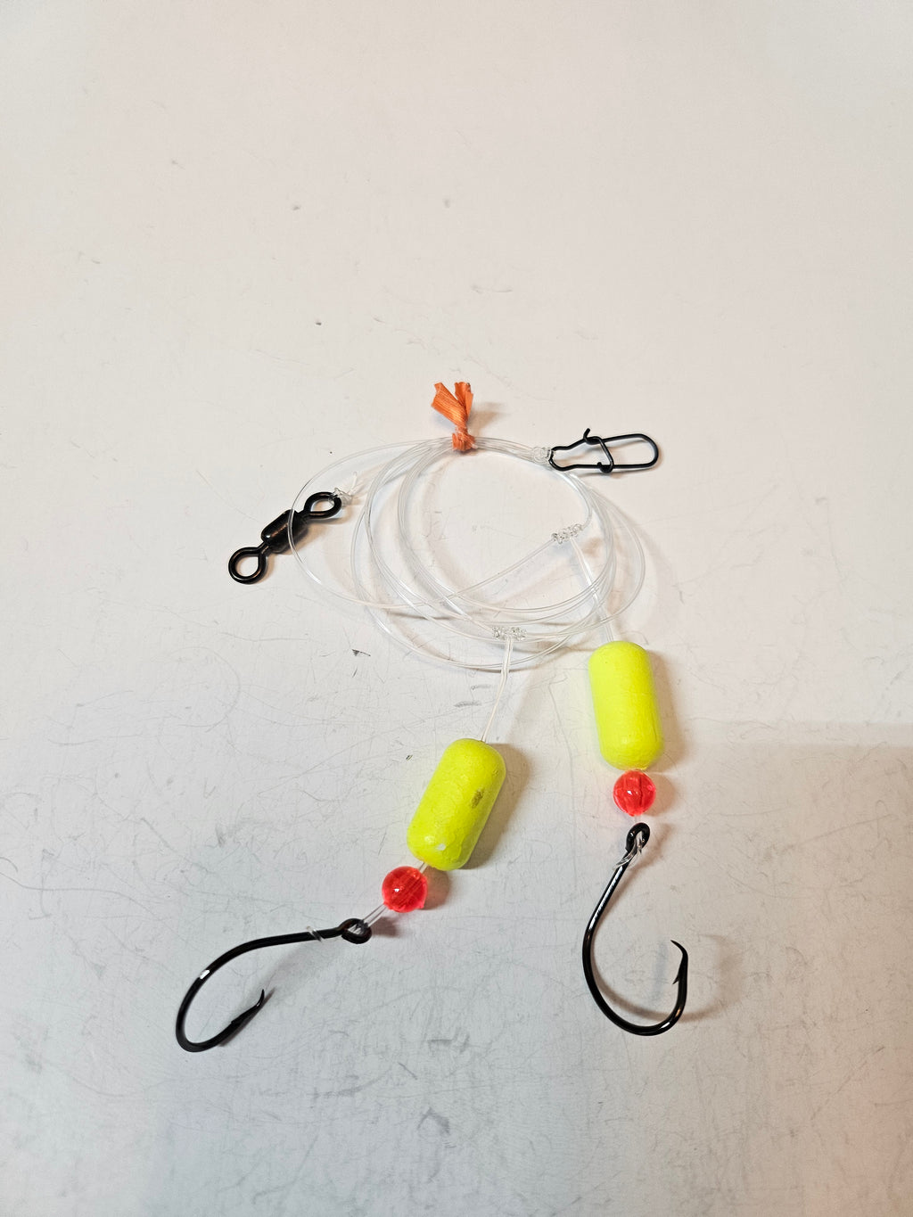 2-Hook Pompano Surf Rig | 30lb Fluorocarbon | 1/0 Hooks | Yellow Pill Floats
