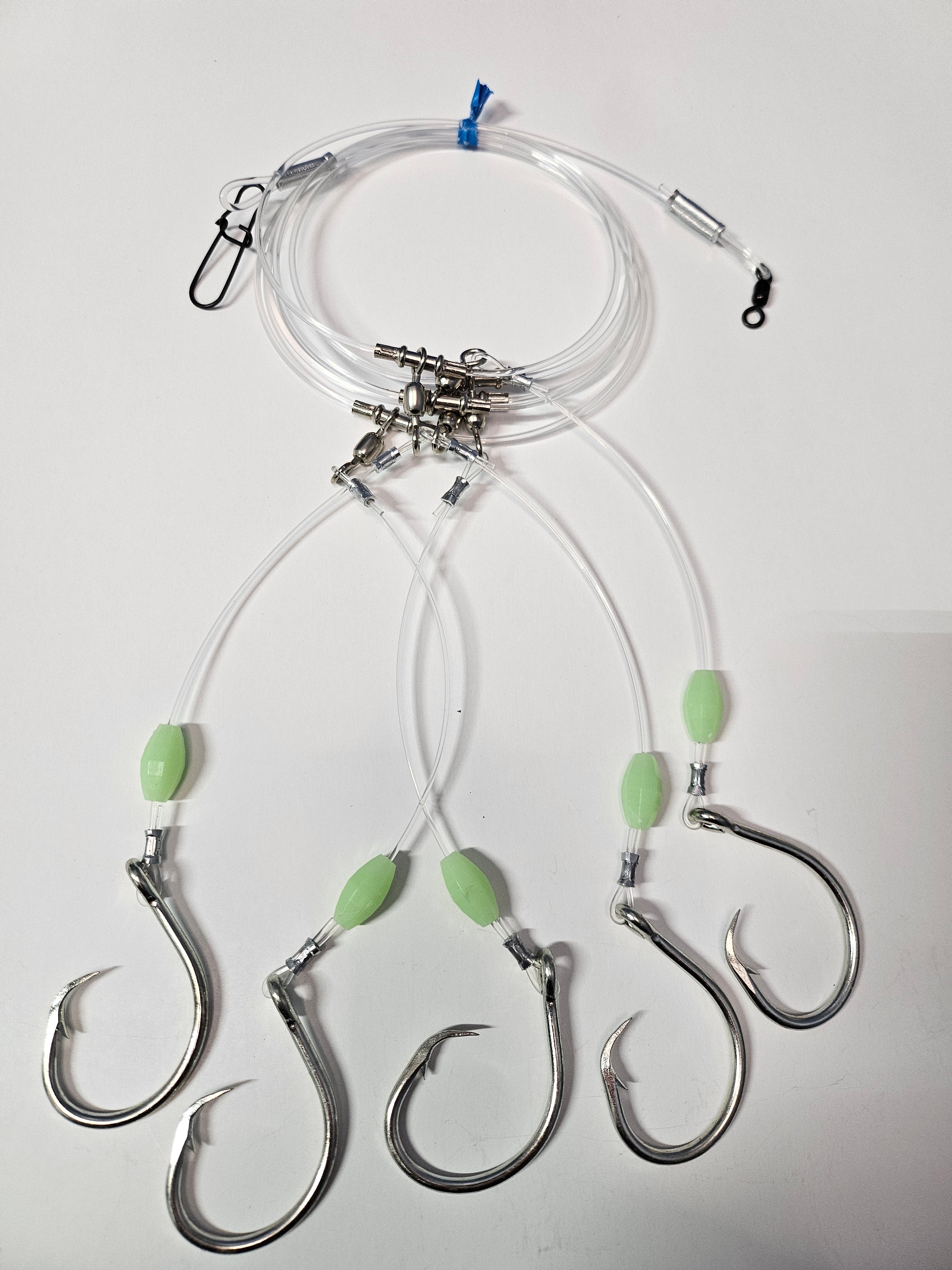 5-Hook Deep Drop Rig - 150lb Snoods - Luminous Beads - 14/0 Circle Hooks