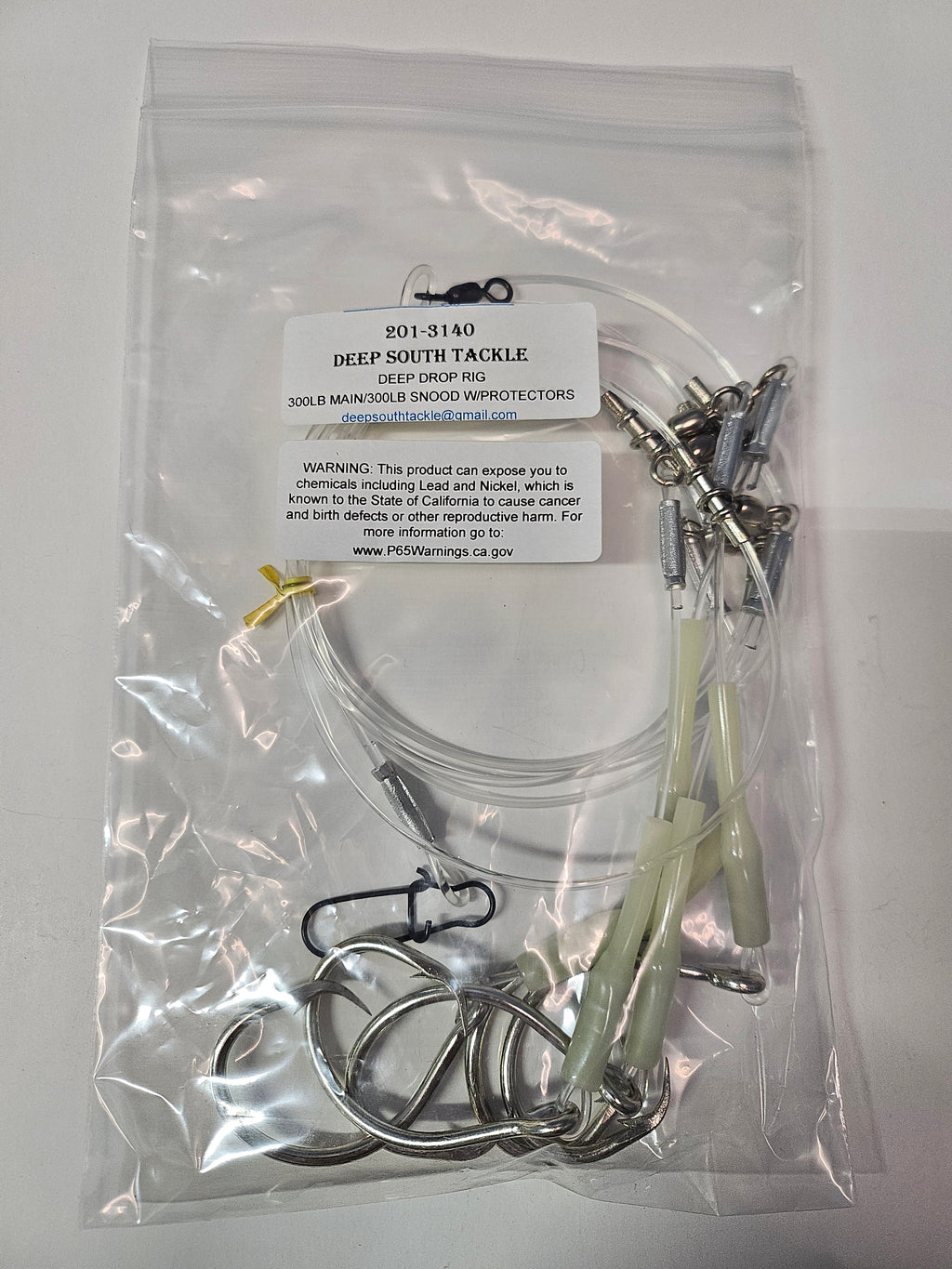 5-Hook Deep Drop Rig - 300lb Line - Luminous Crimp Protectors - 14/0 Circle Hooks