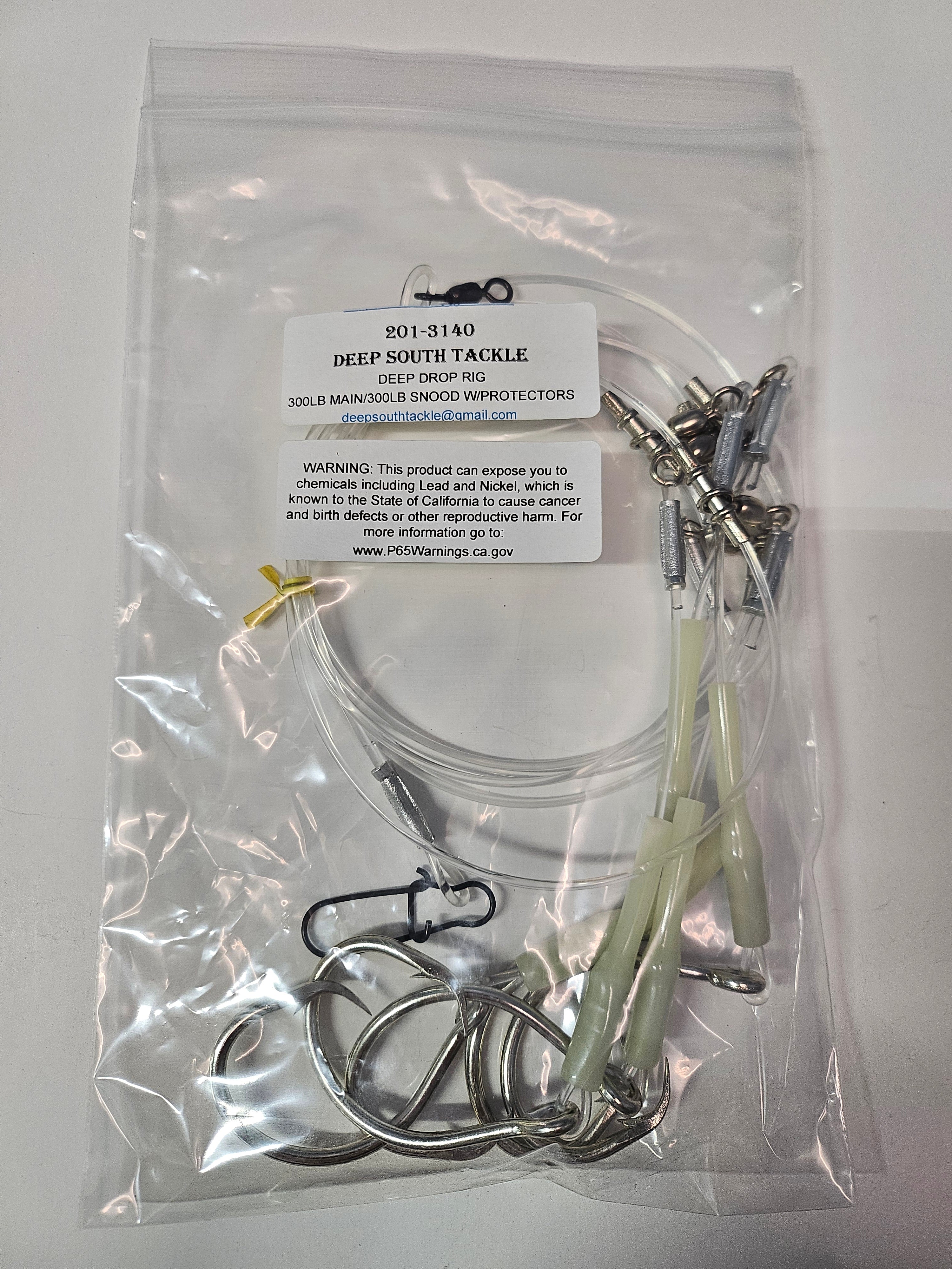 5-Hook Deep Drop Rig - 300lb Line - Luminous Crimp Protectors - 14/0 Circle Hooks