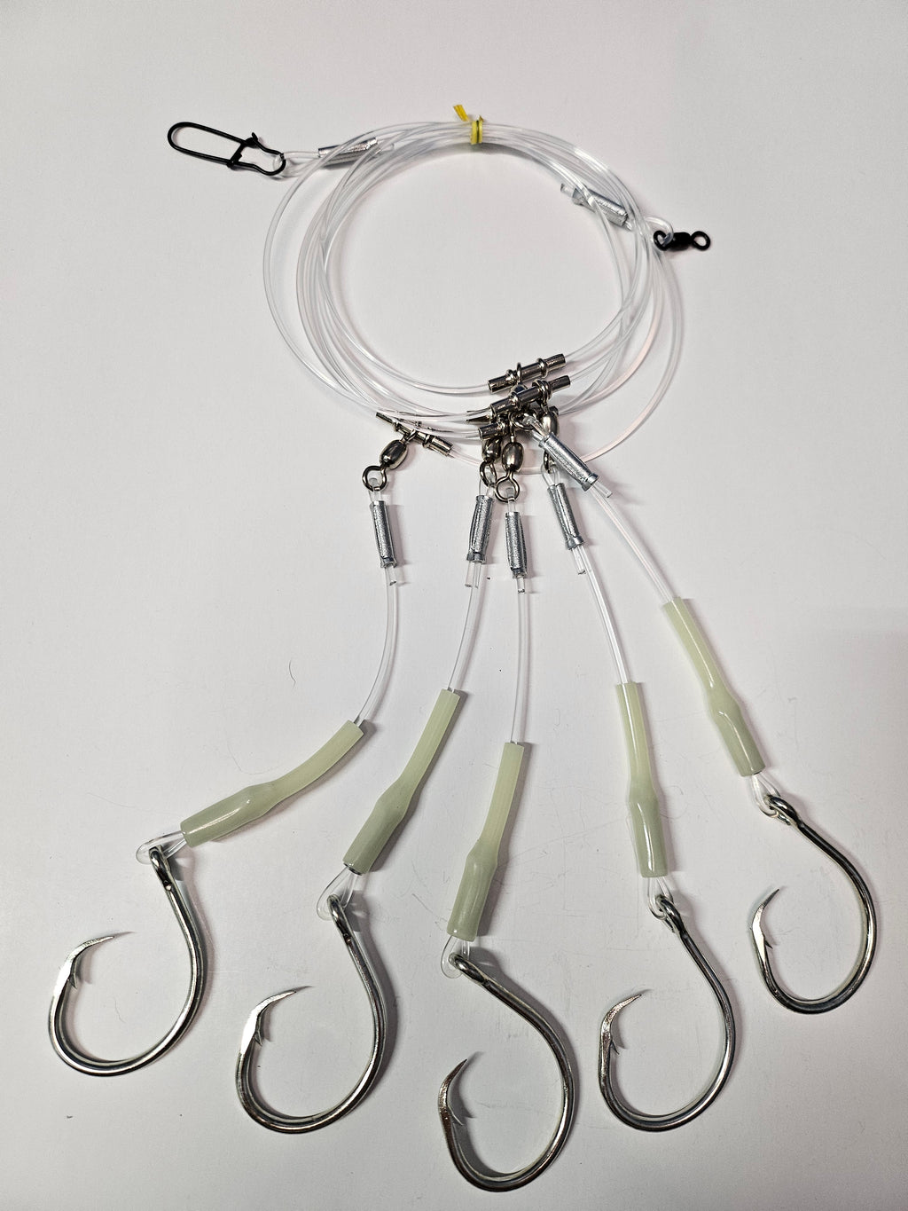 5-Hook Deep Drop Rig - 300lb Line - Luminous Crimp Protectors - 14/0 Circle Hooks